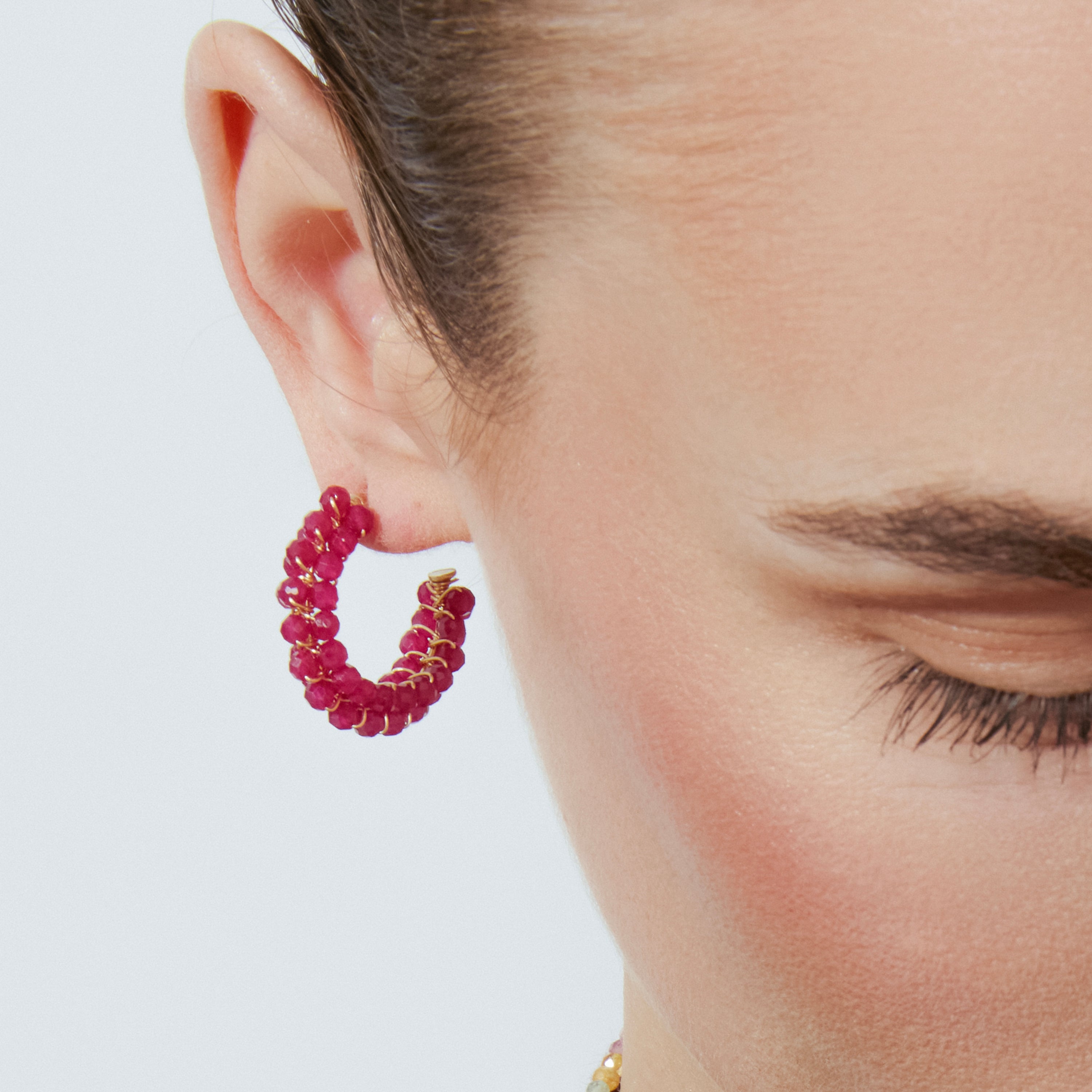 Boucles d'oreilles en argent sterling 925 et cristal rose finition or 18k - Siran