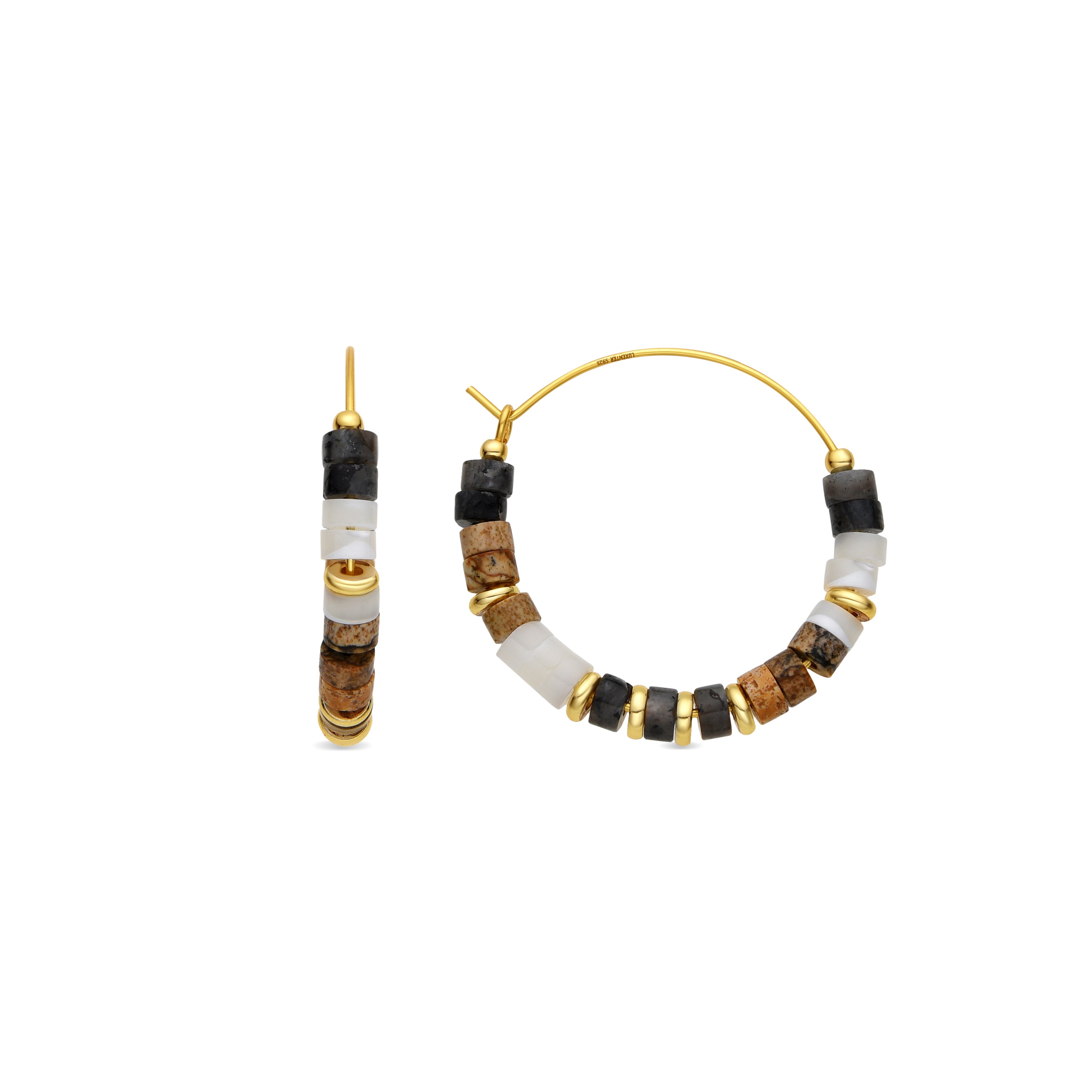 Brincos de Prata de Lei 925 e Olho de Tigre com acabamento em ouro amarelo de 18k - Gelmi
