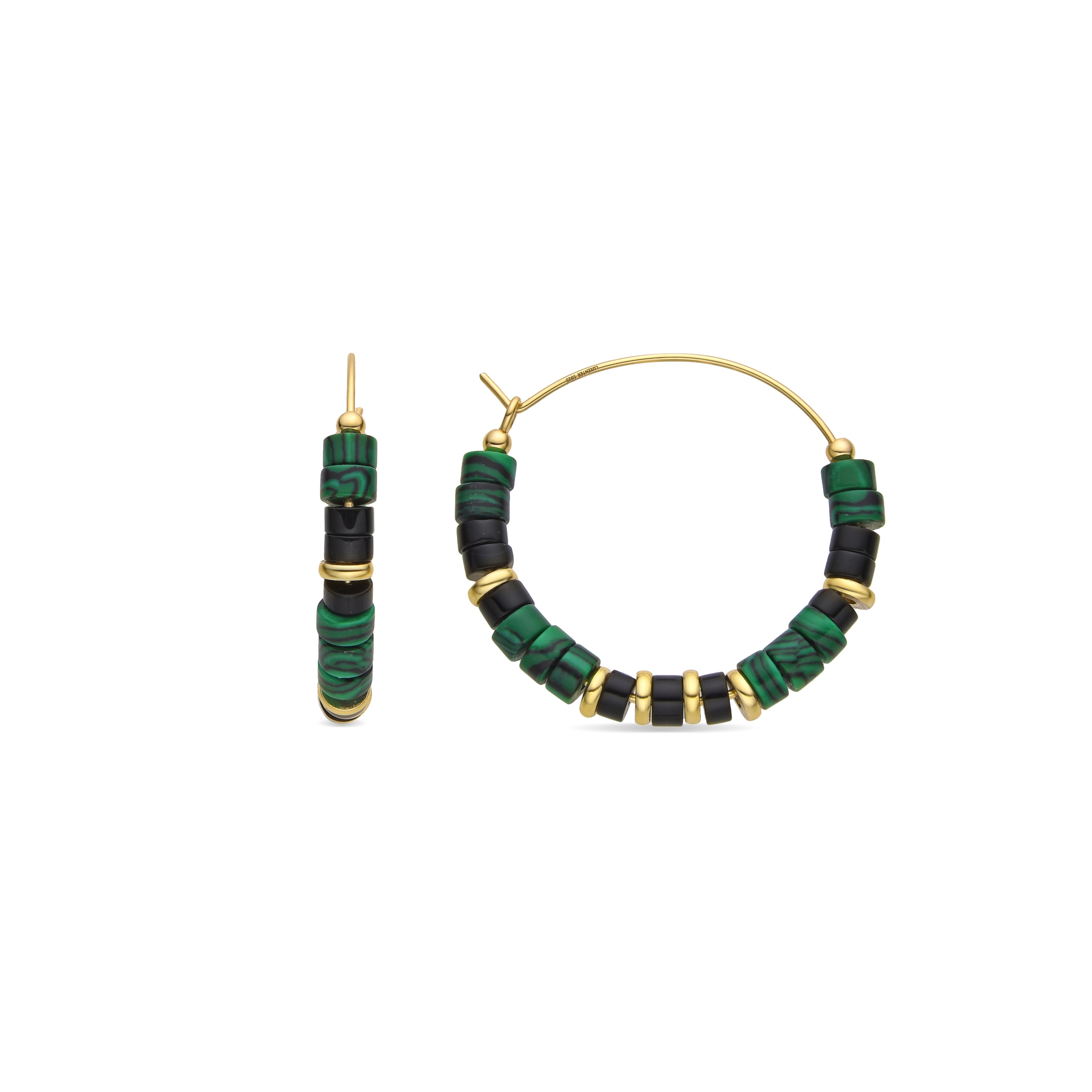 925 Sterling Silver Earrings with Malachite and 18k Gold Finish - Ilmina