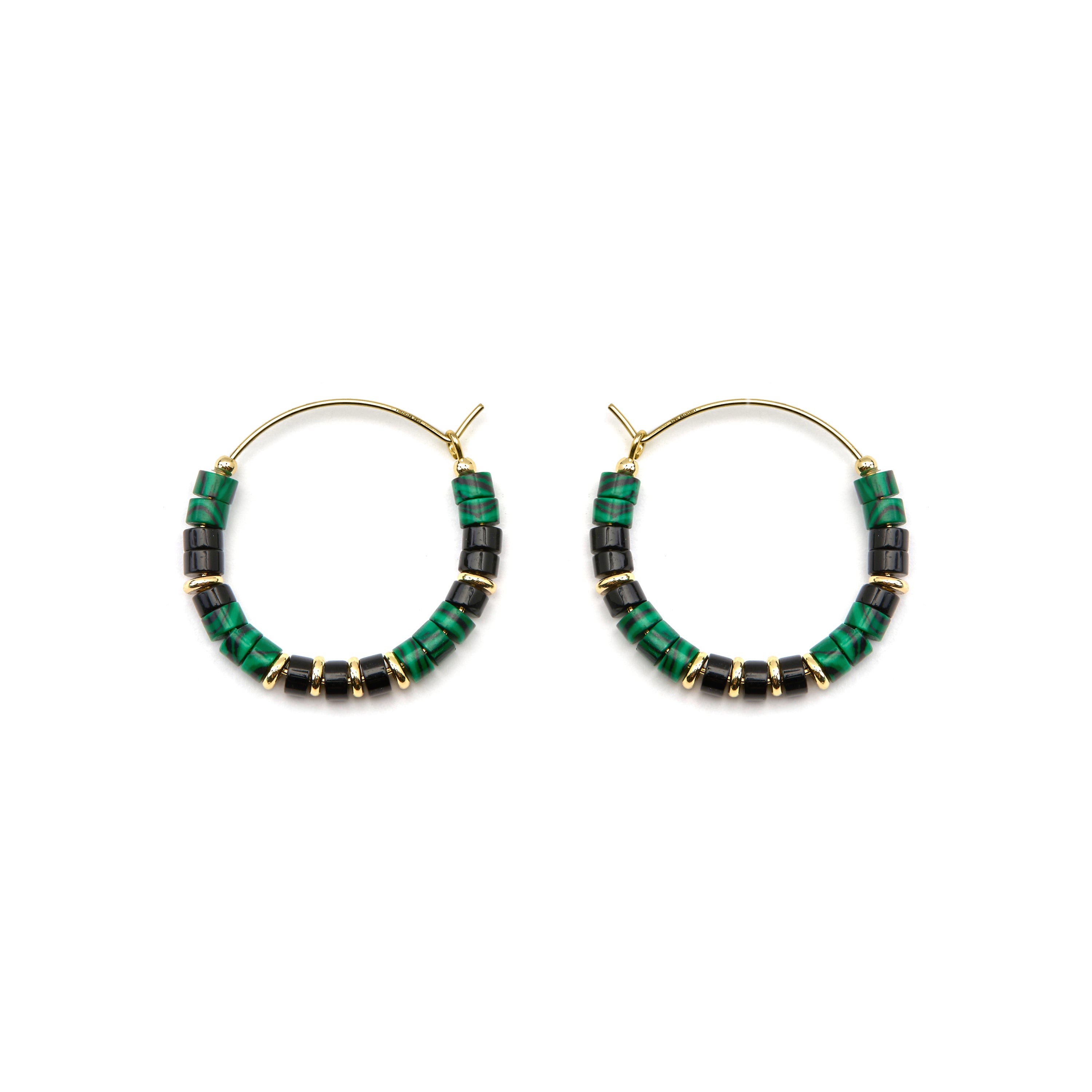 925 Sterling Silver Earrings with Malachite and 18k Gold Finish - Ilmina
