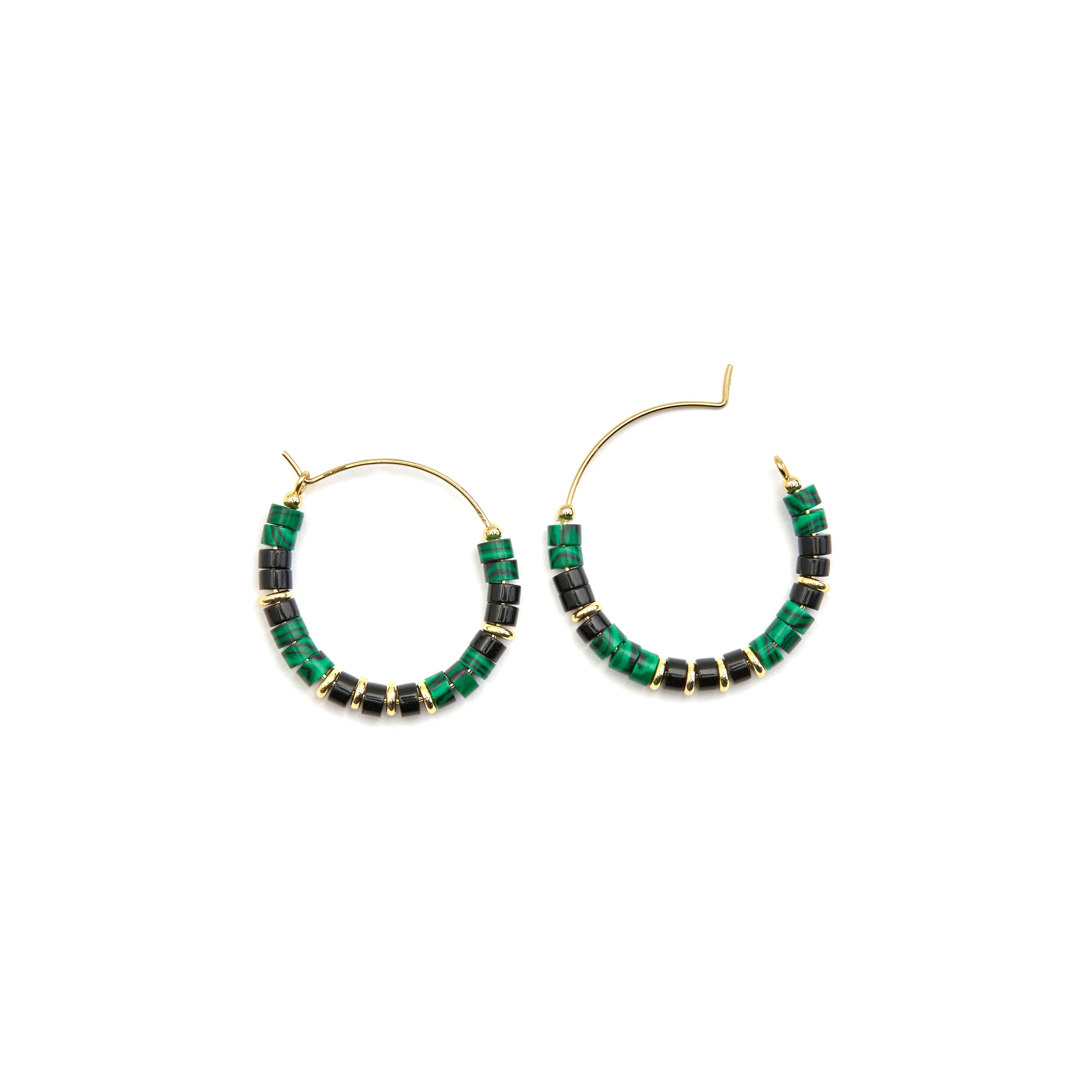925 Sterling Silver Earrings with Malachite and 18k Gold Finish - Ilmina