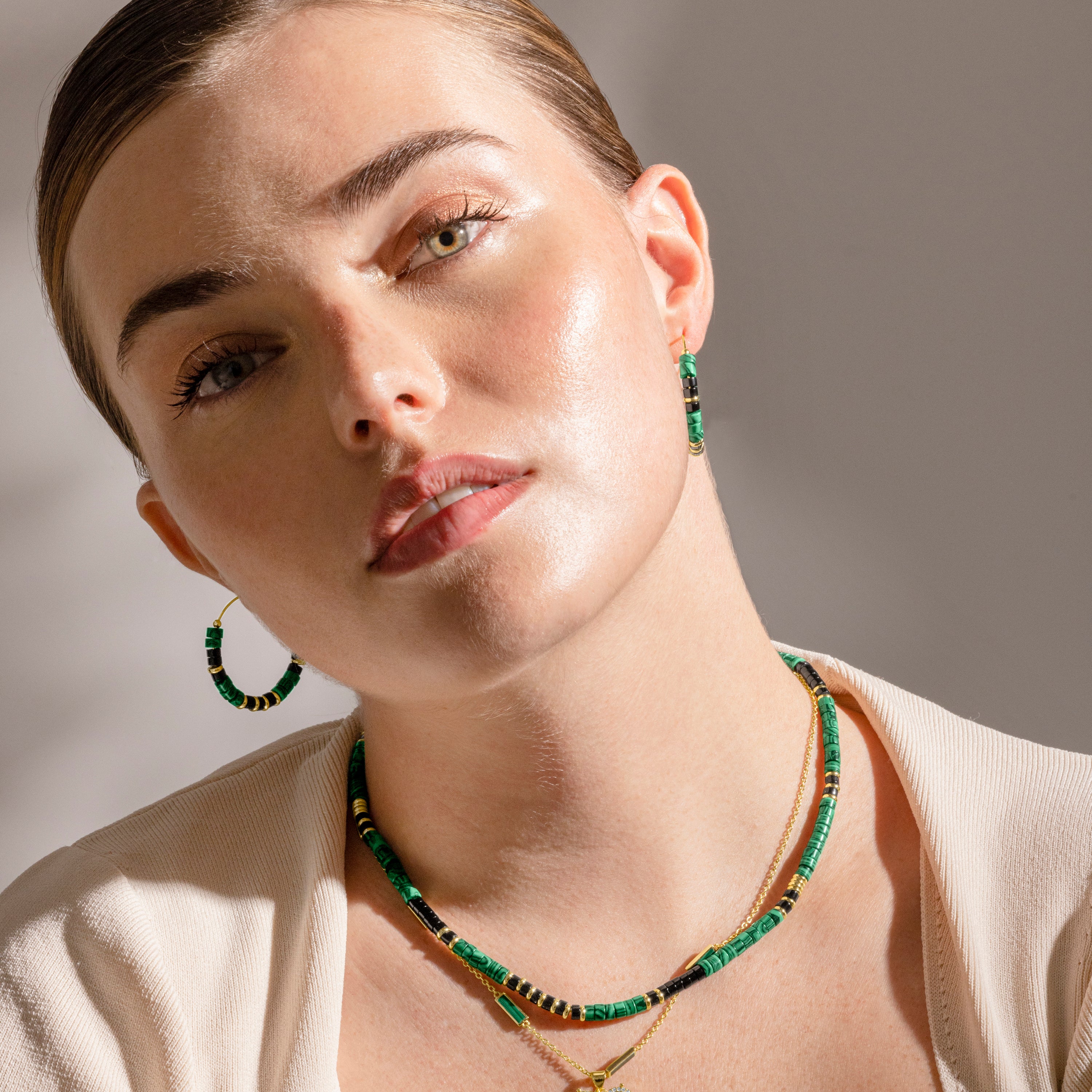 925 Sterling Silver Earrings with Malachite and 18k Gold Finish - Ilmina