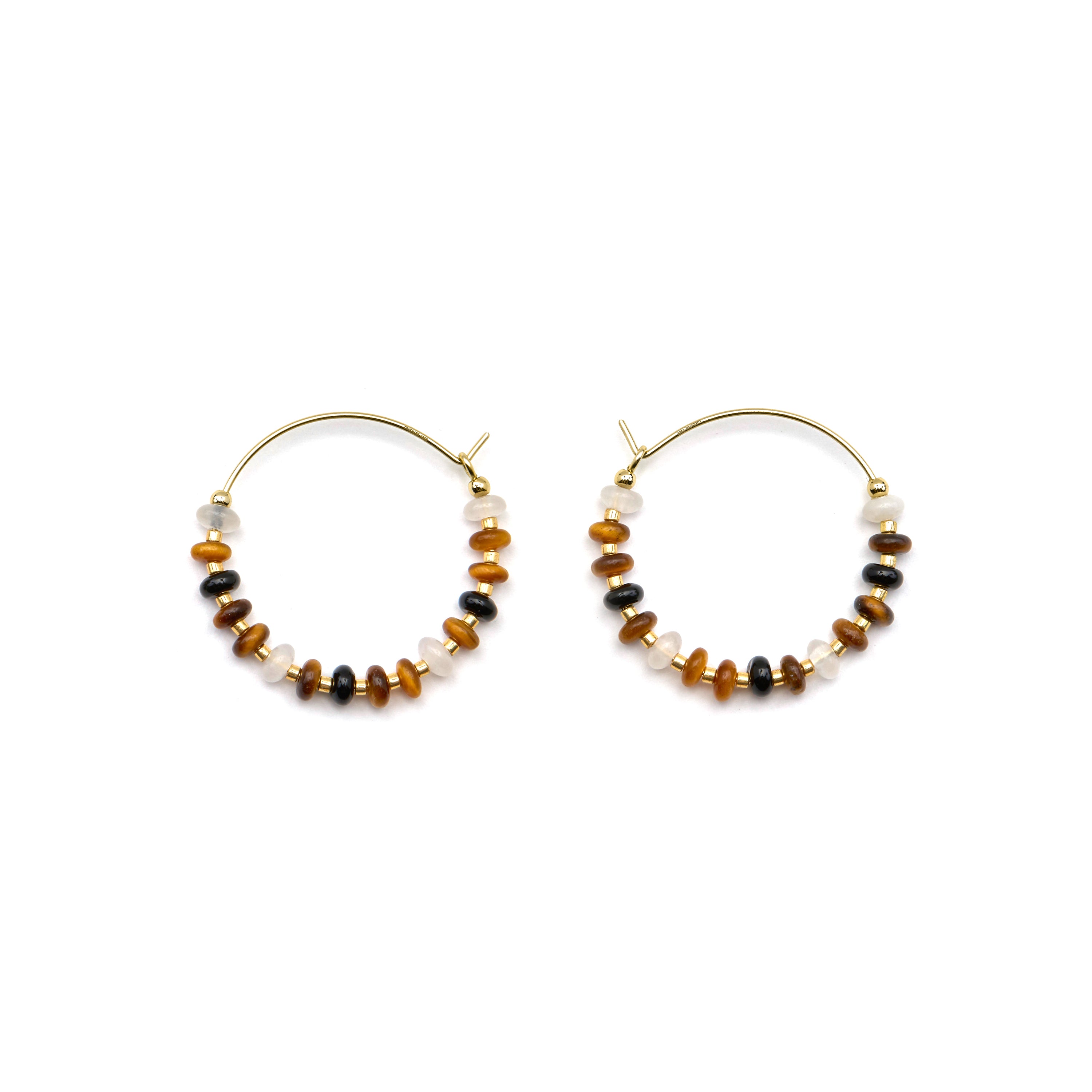 Boucles d'oreilles en argent sterling 925 et œil de tigre finition or 18k - Yalah