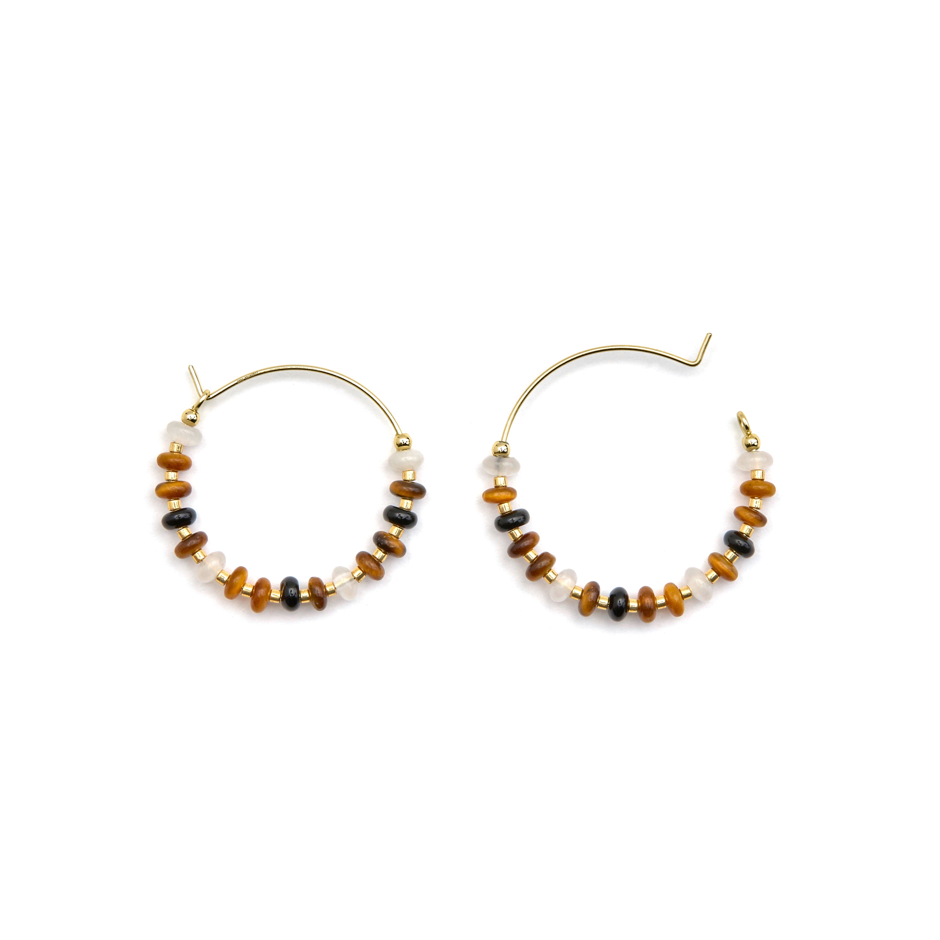 Boucles d'oreilles en argent sterling 925 et œil de tigre finition or 18k - Yalah