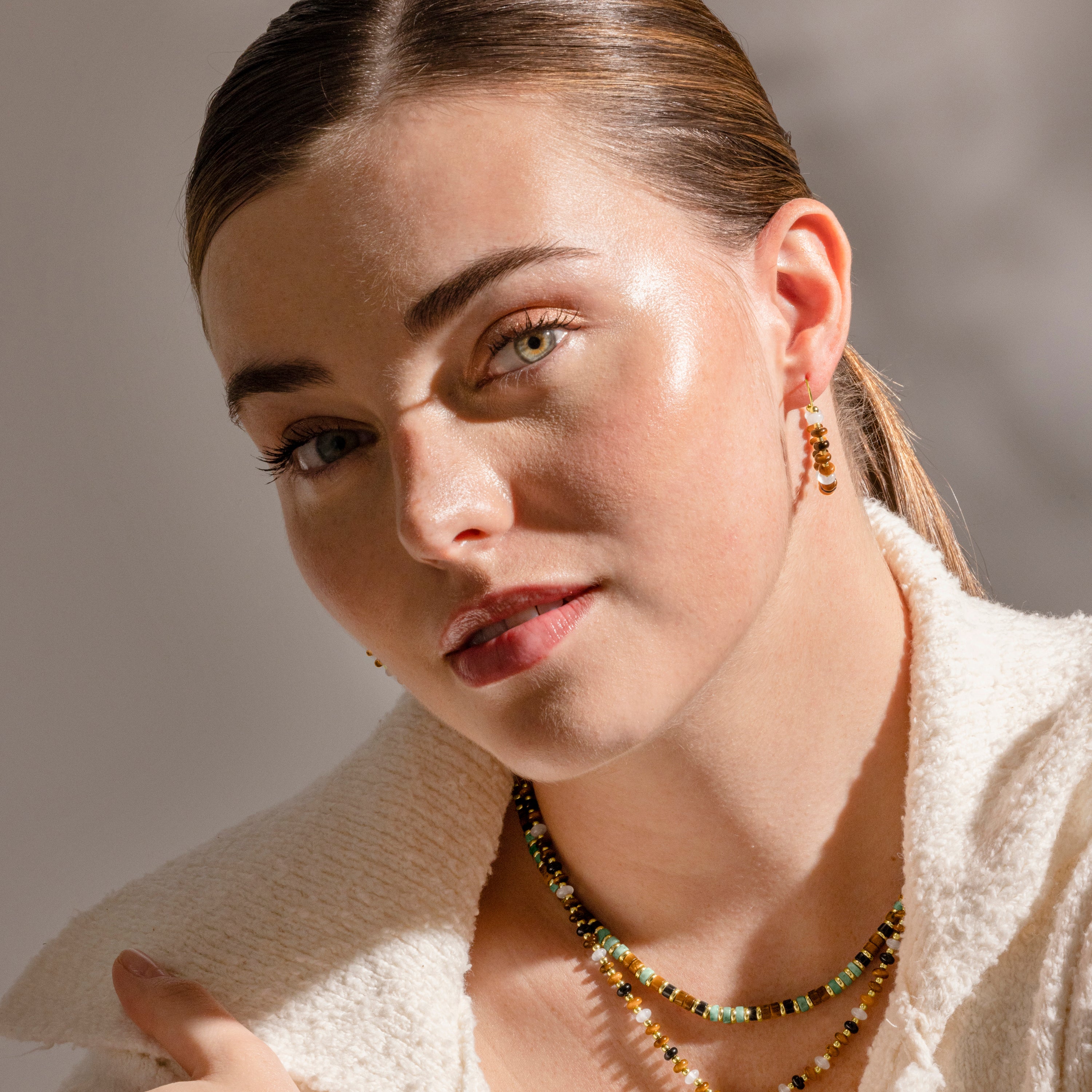 Boucles d'oreilles en argent sterling 925 et œil de tigre finition or 18k - Yalah