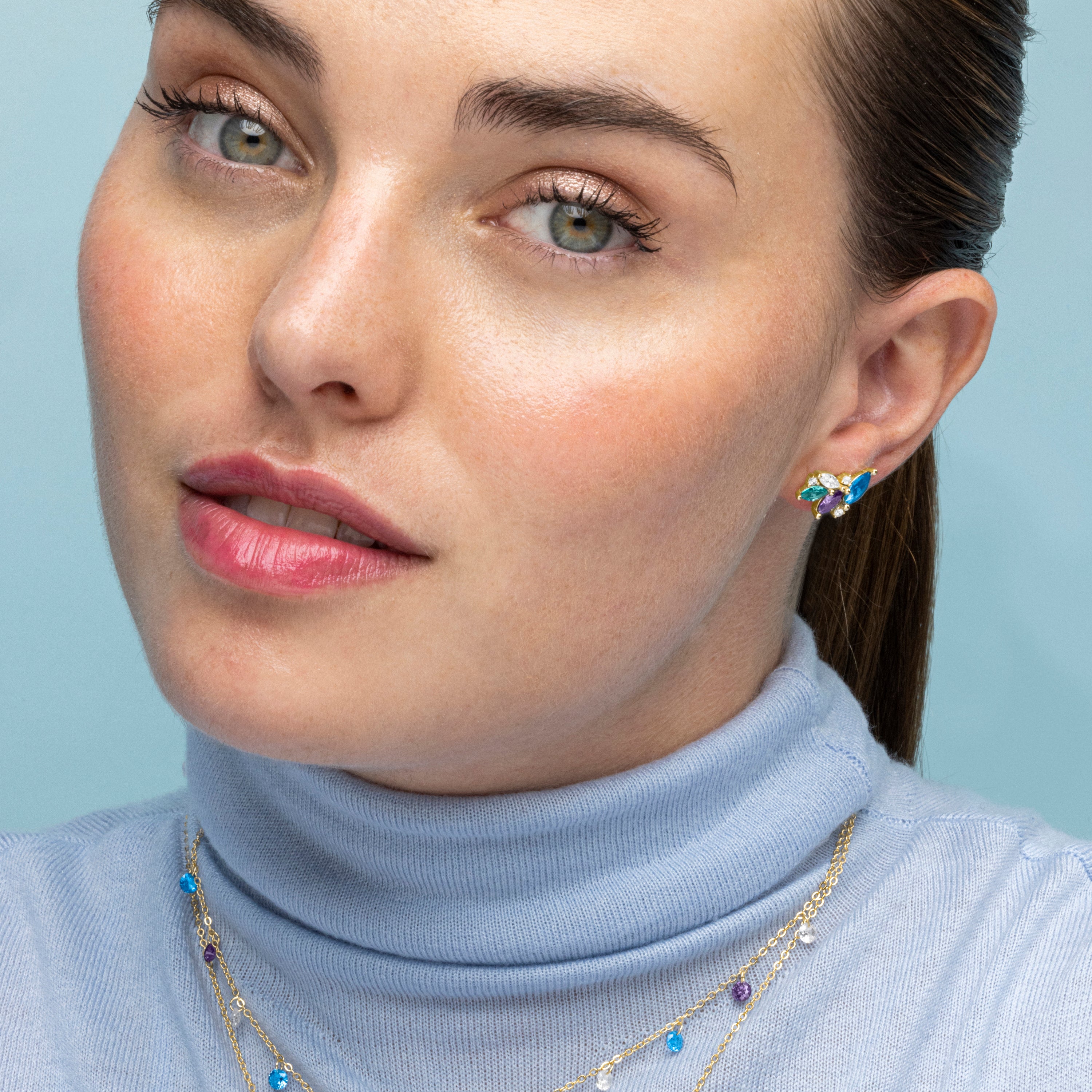 Brincos de Prata de Lei 925 e Zircónia Multicolor com acabamento em ouro 18k - Dainki