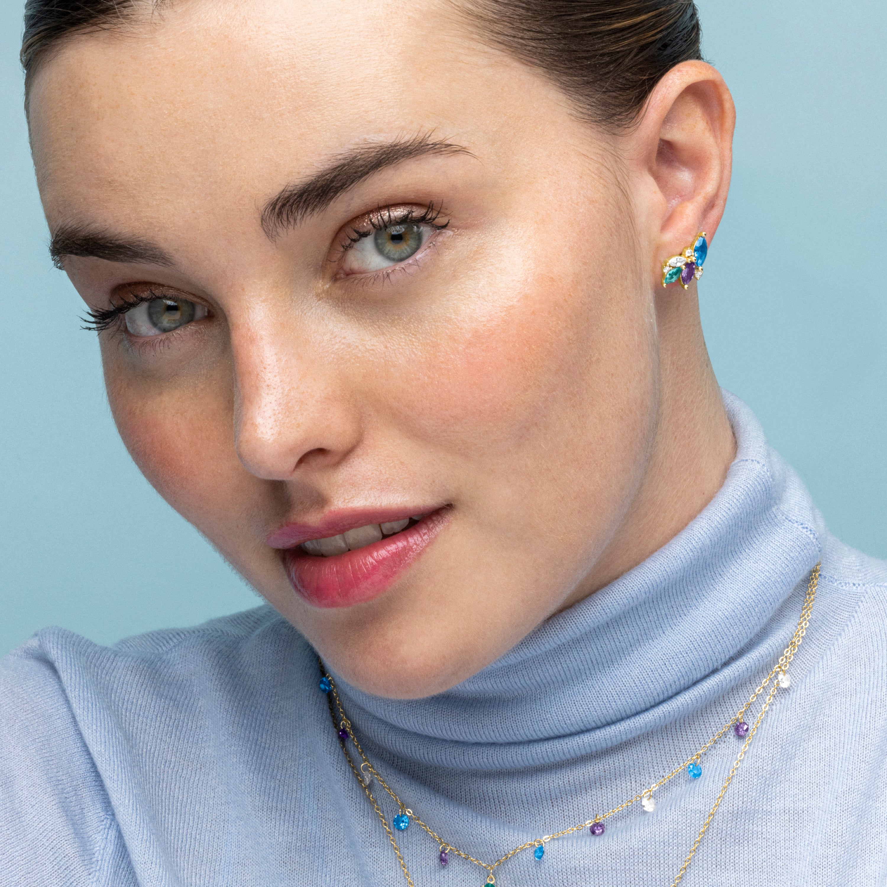 Brincos de Prata de Lei 925 e Zircónia Multicolor com acabamento em ouro 18k - Dainki