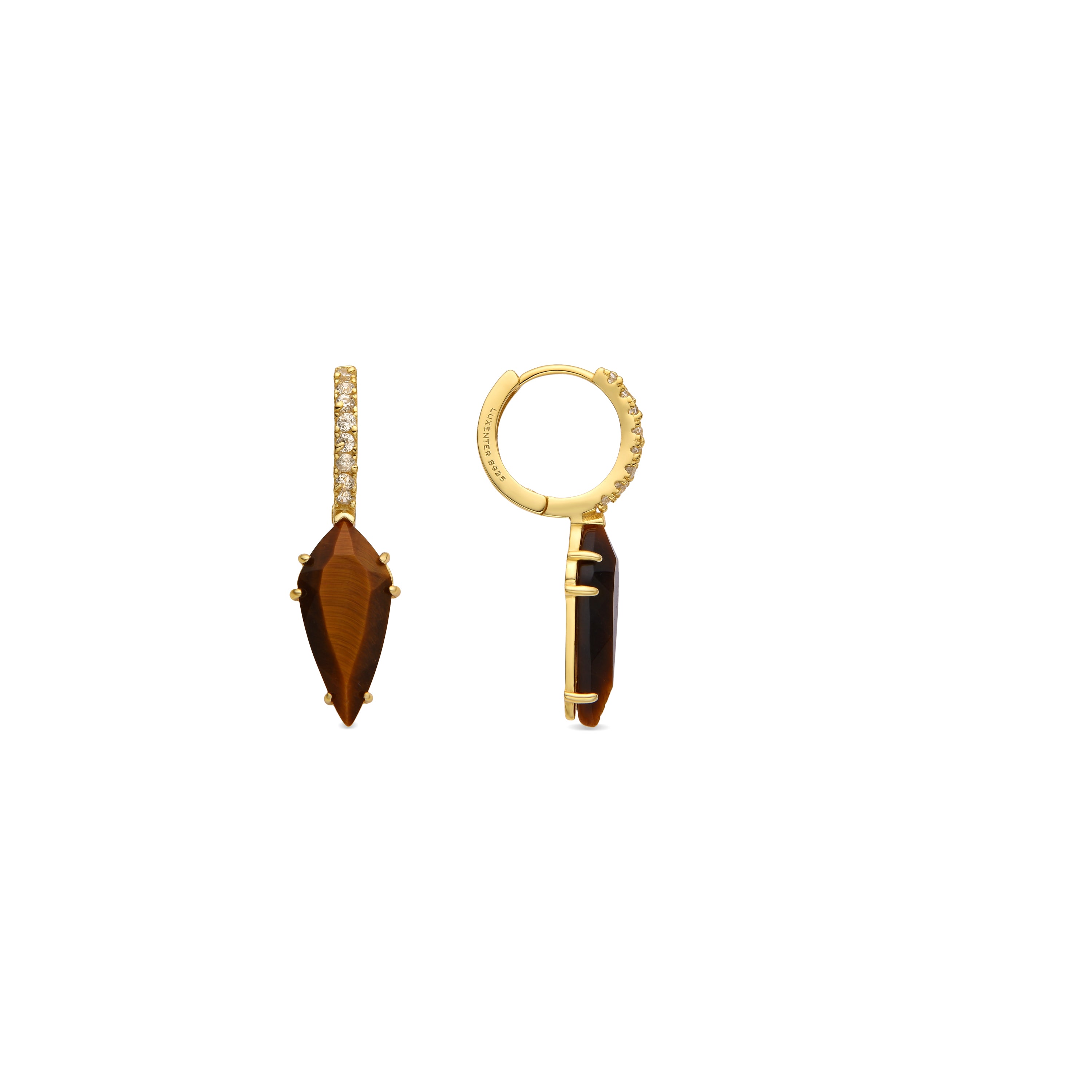 Brincos de Prata de Lei 925 e Olho de Tigre com acabamento em ouro 18k - Ordi