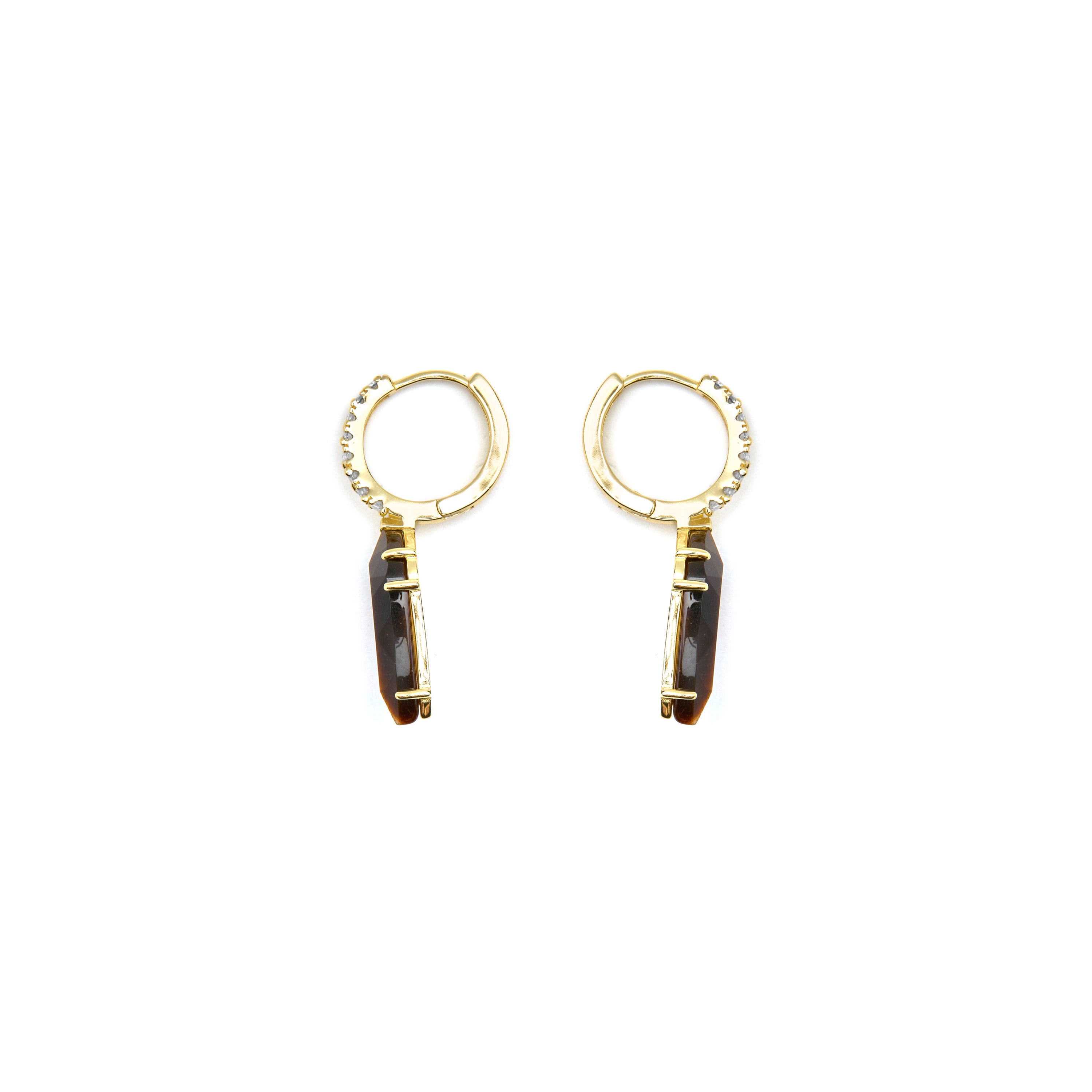 Brincos de Prata de Lei 925 e Olho de Tigre com acabamento em ouro 18k - Ordi