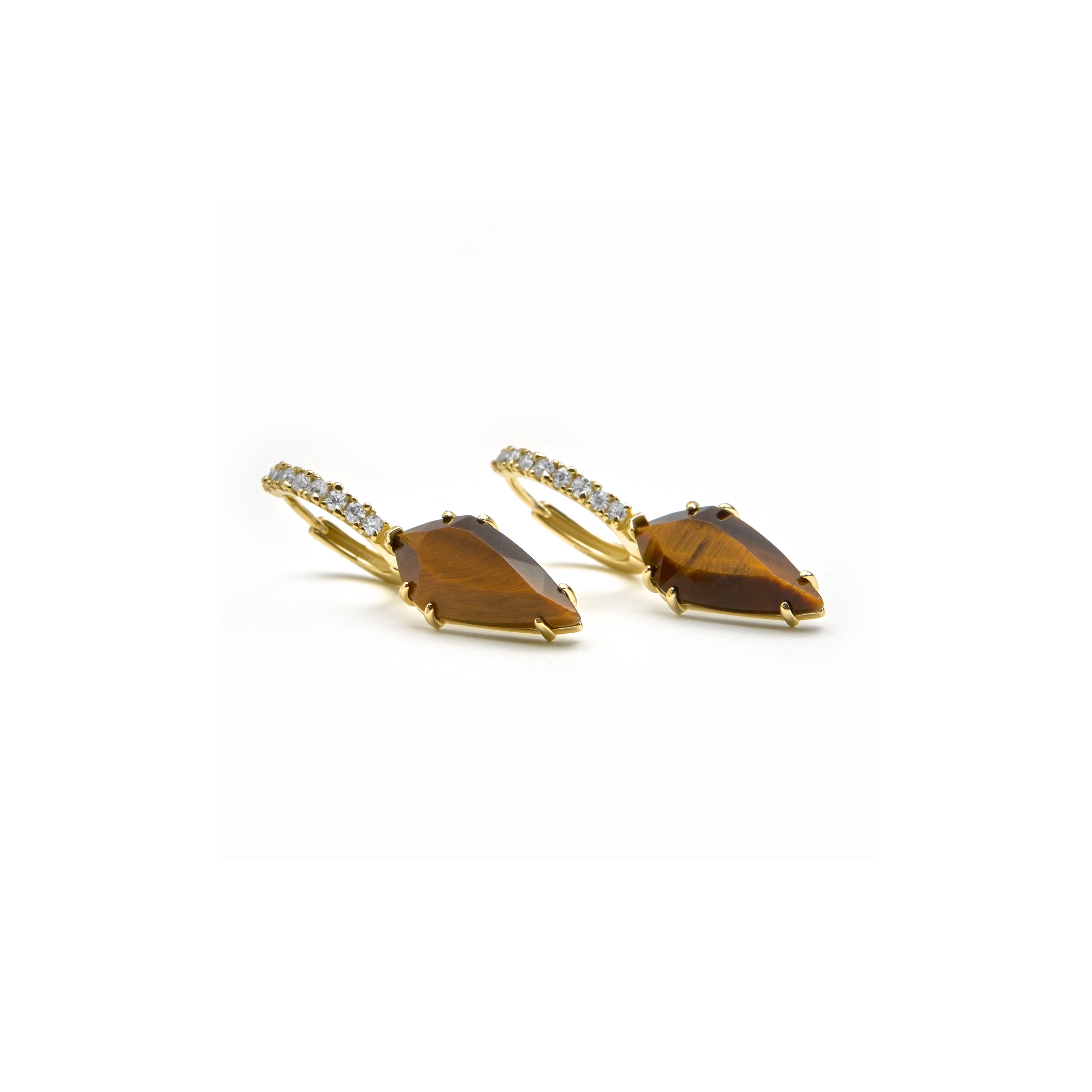 Brincos de Prata de Lei 925 e Olho de Tigre com acabamento em ouro 18k - Ordi