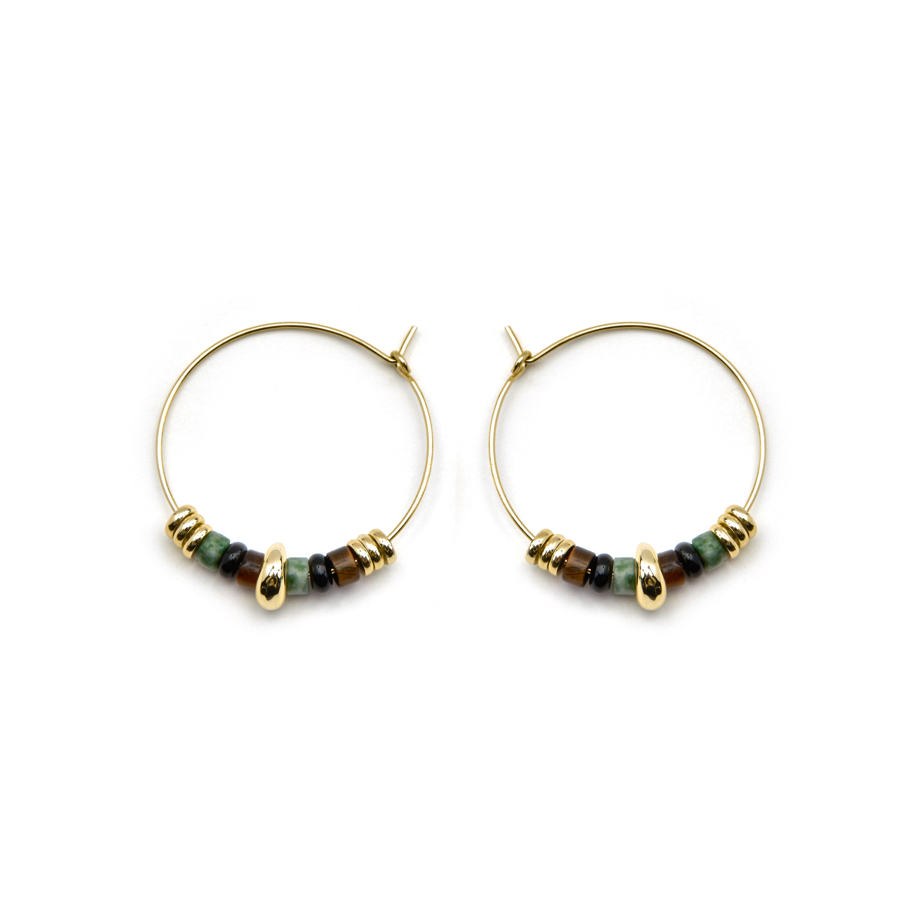 Boucles d'oreilles en argent sterling 925 et œil de tigre finition or 18k - Darkba