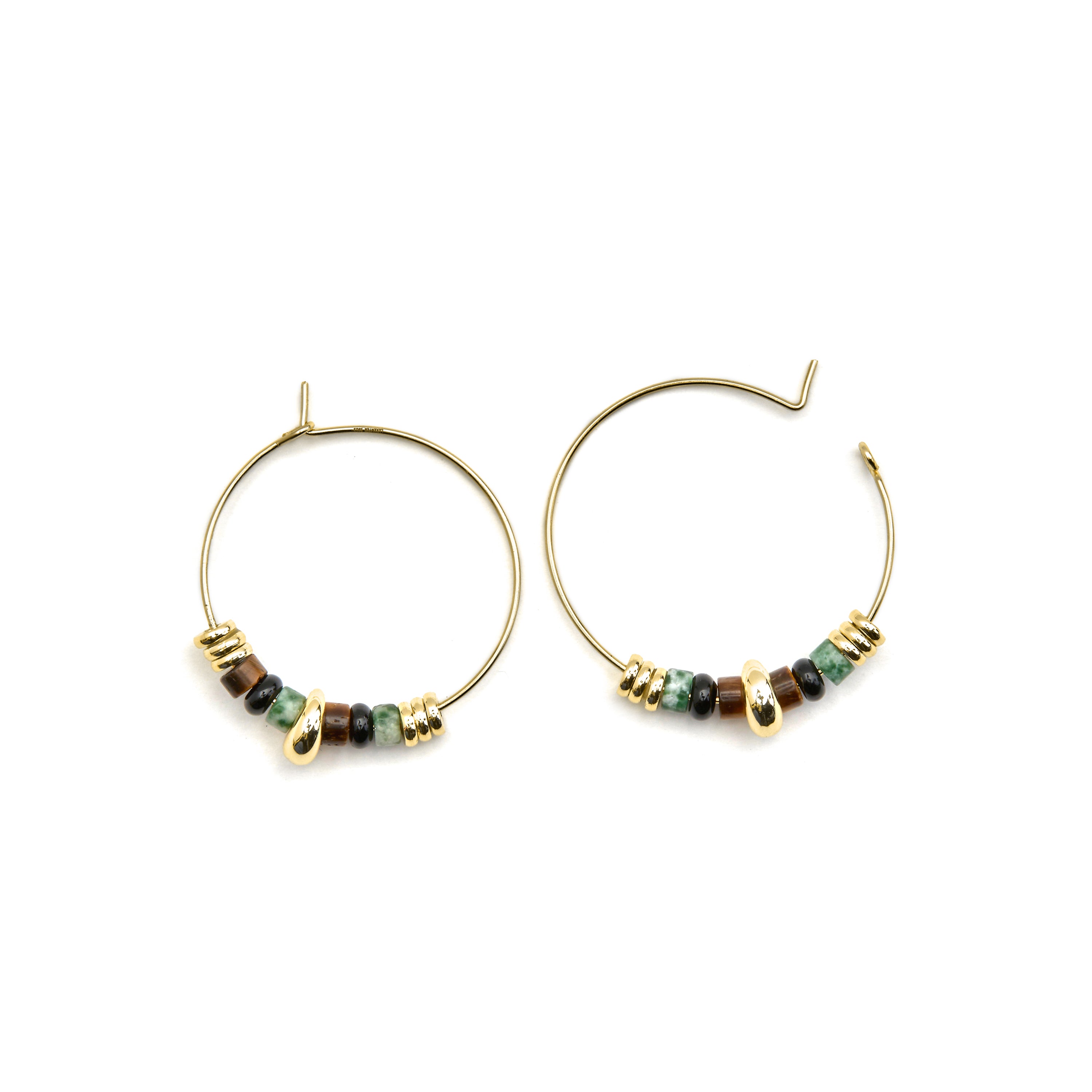 Boucles d'oreilles en argent sterling 925 et œil de tigre finition or 18k - Darkba