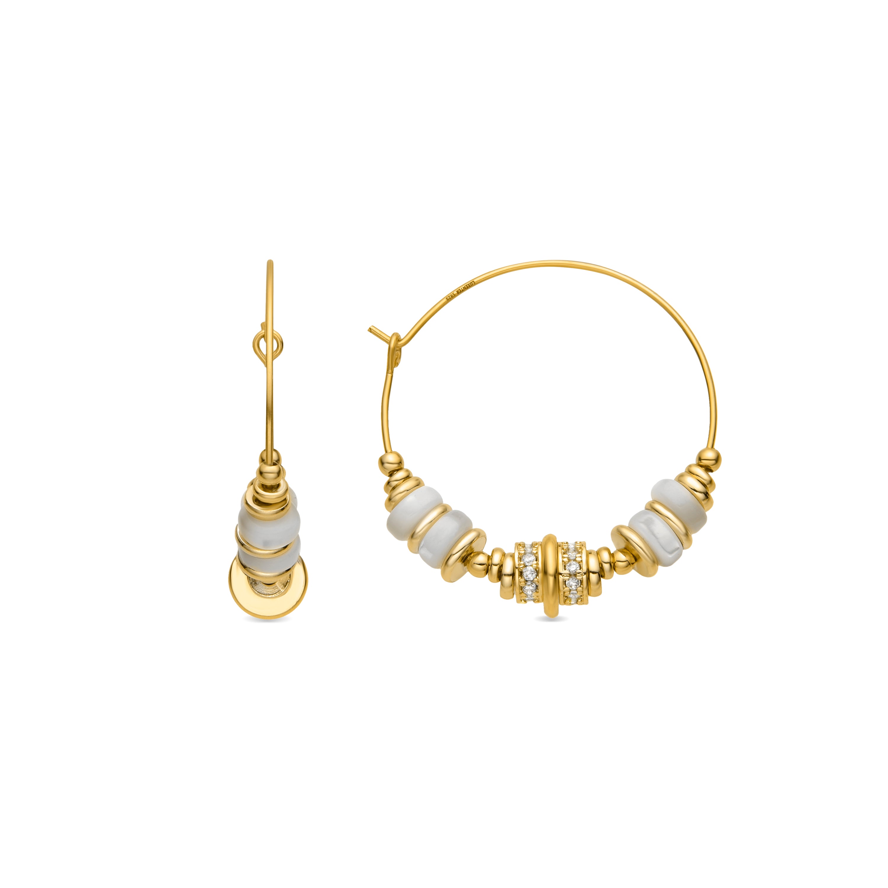 925 Sterling Silver Earrings with White Mother of Pearl finished in 18k Yellow Gold - Darkba