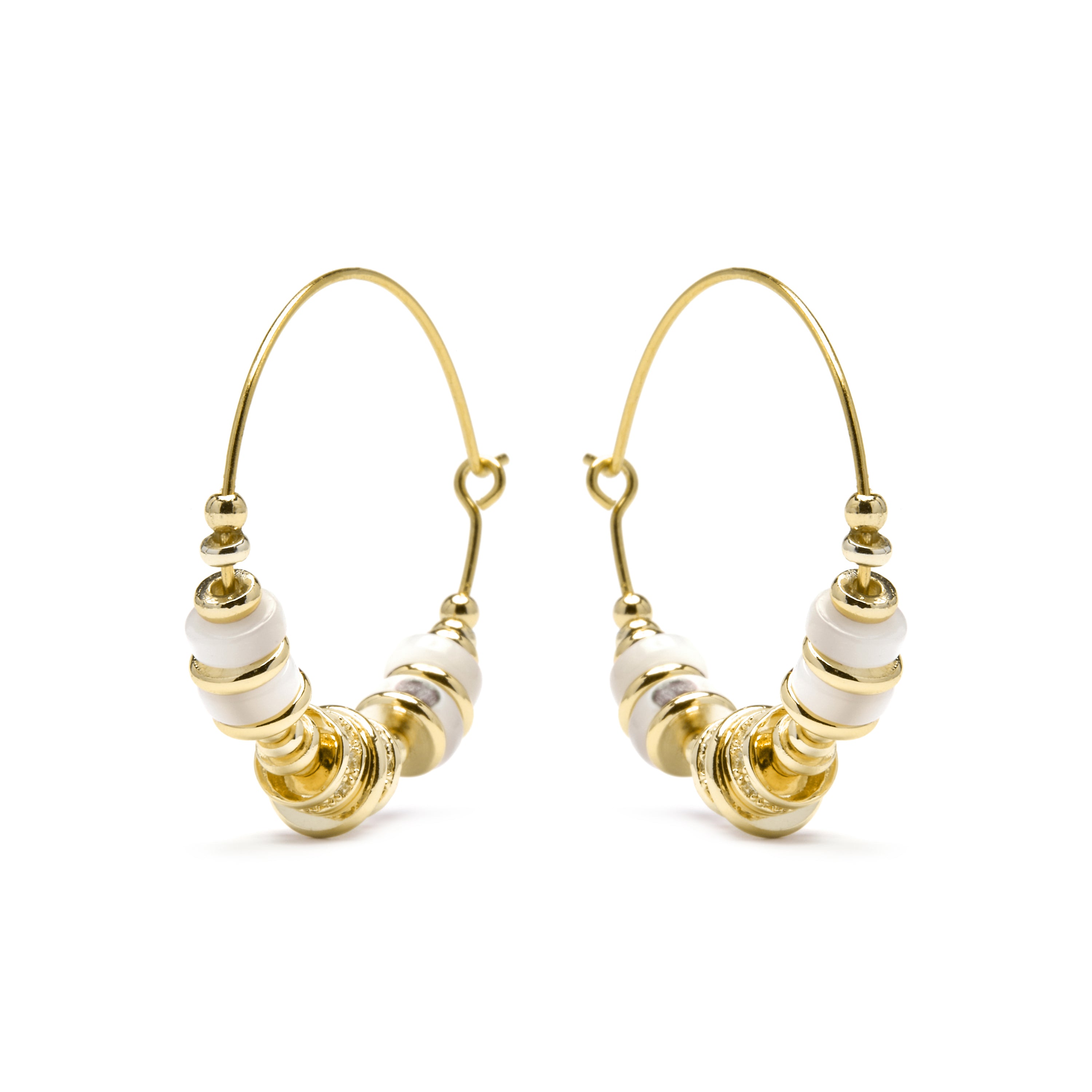 925 Sterling Silver Earrings with White Mother of Pearl finished in 18k Yellow Gold - Darkba