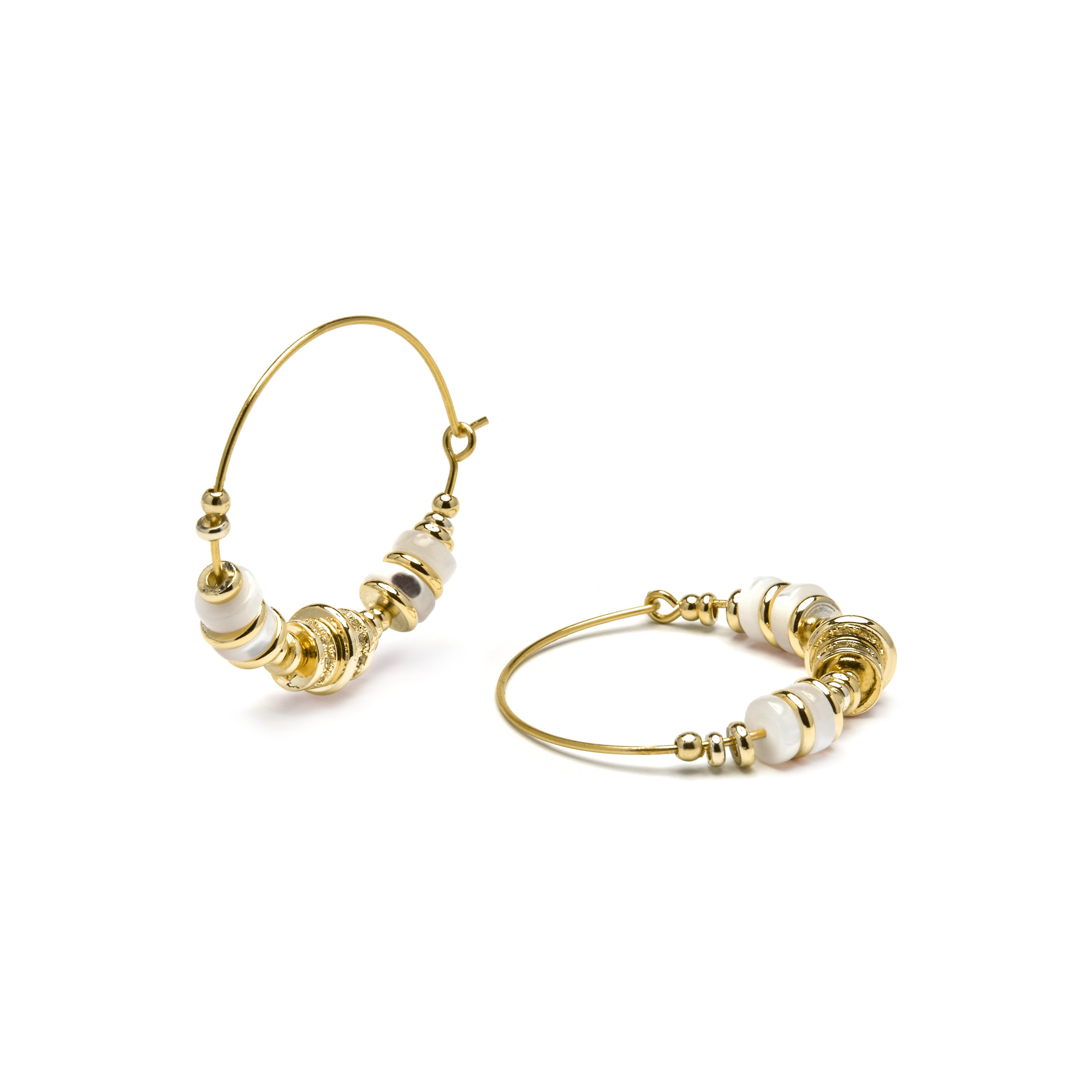 925 Sterling Silver Earrings with White Mother of Pearl finished in 18k Yellow Gold - Darkba