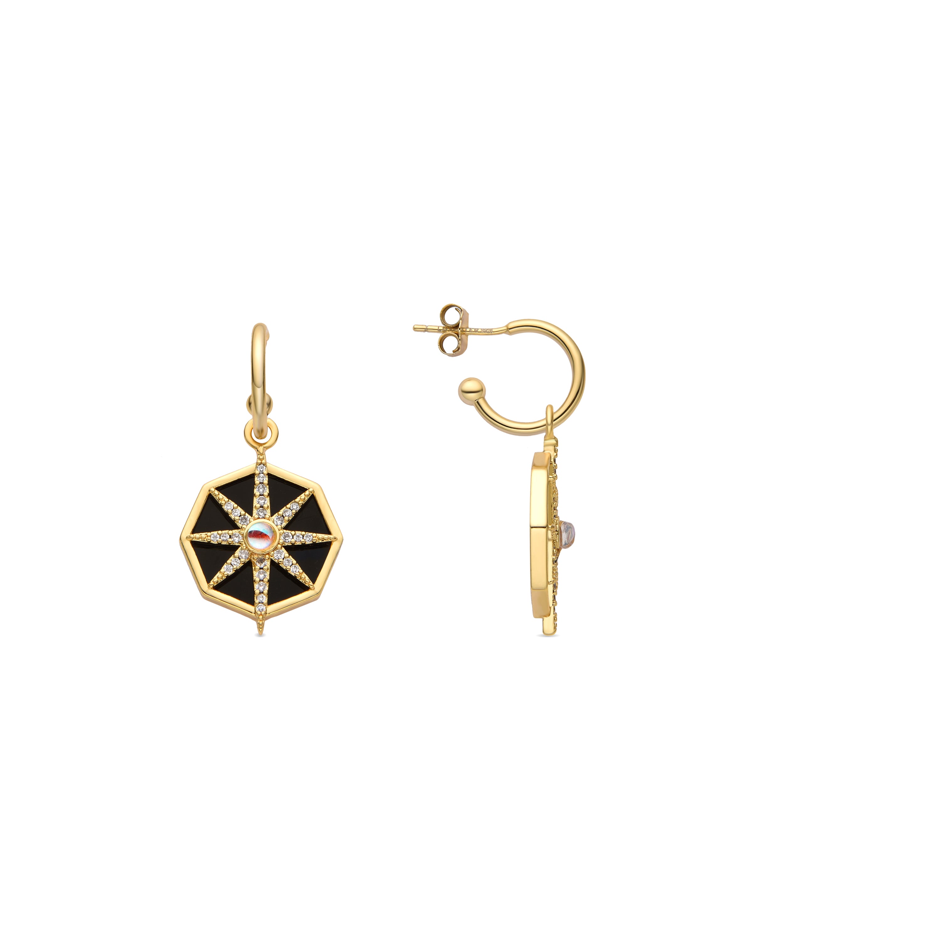 Pendientes de Plata de Ley 925 y Onix acabado oro 18k - Misahy