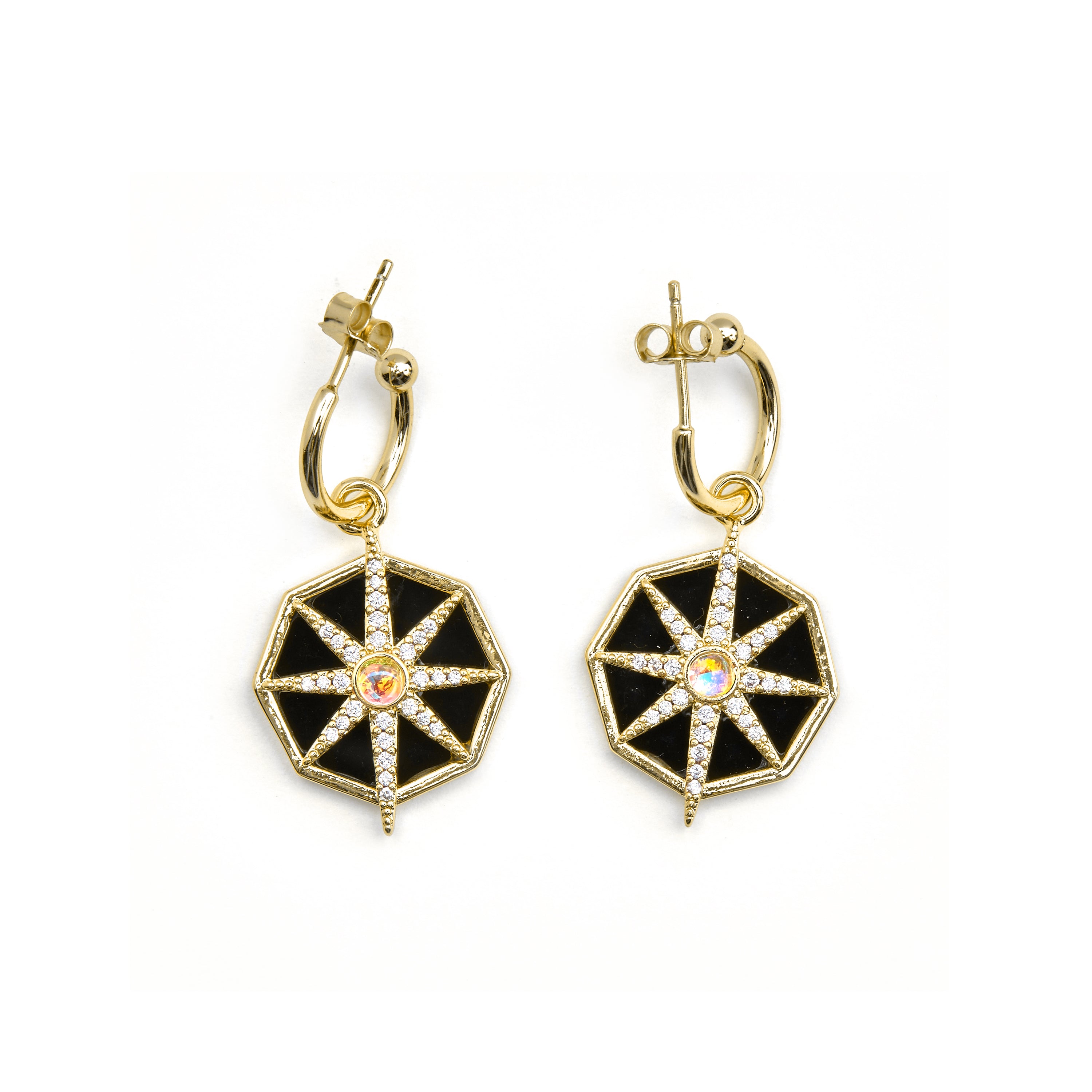 Pendientes de Plata de Ley 925 y Onix acabado oro 18k - Misahy