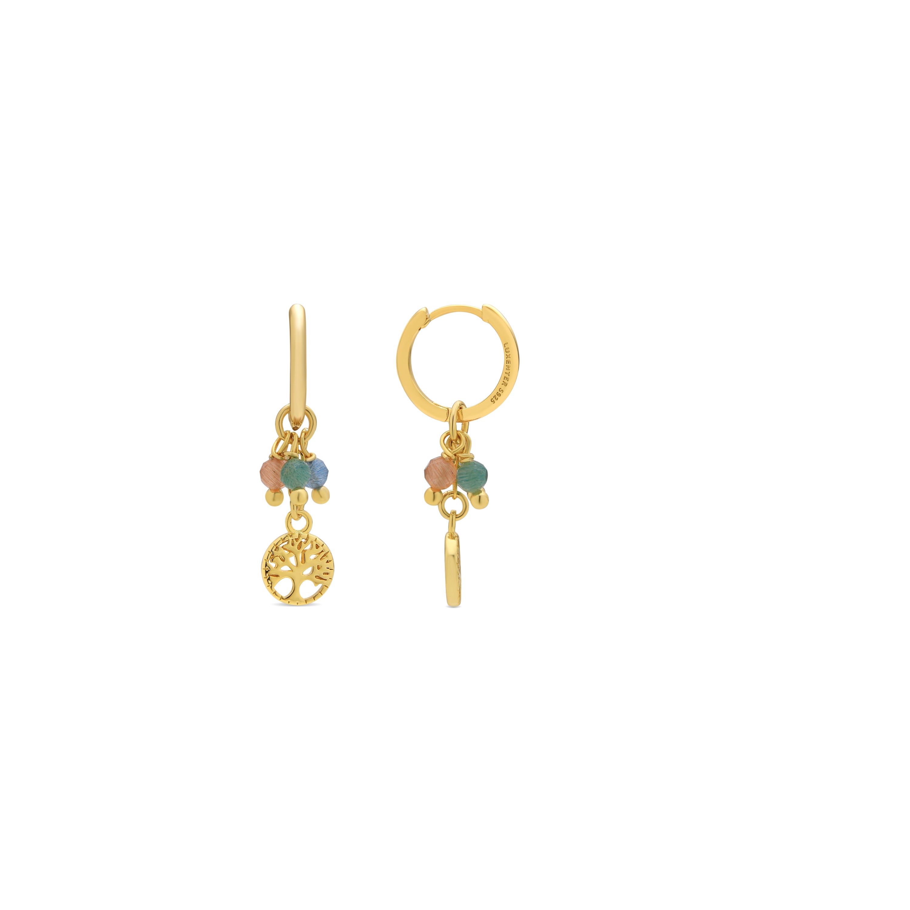 925 Sterling Silver Earrings with Multicolor Crystal finished in 18k Yellow Gold - Balal