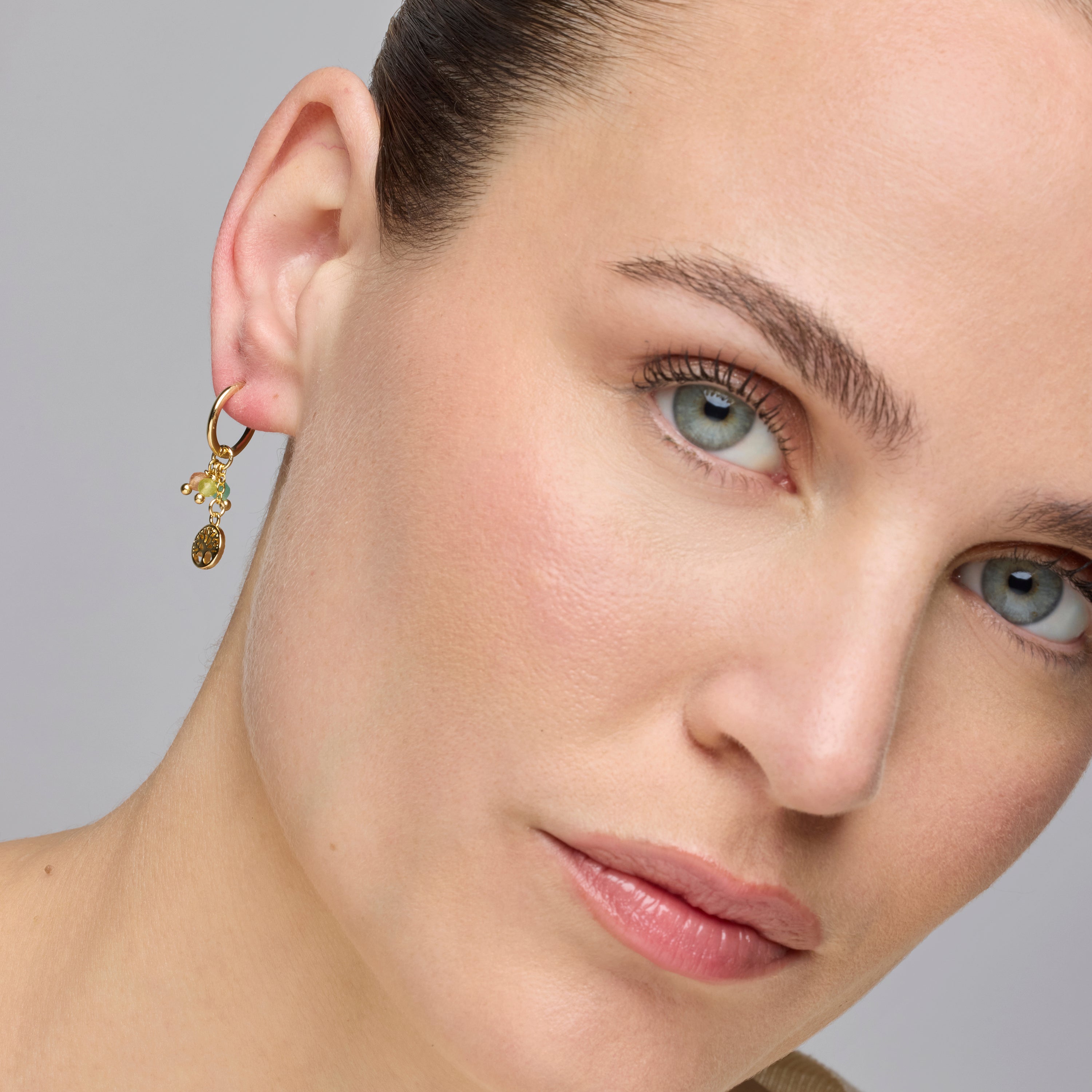 925 Sterling Silver Earrings with Multicolor Crystal finished in 18k Yellow Gold - Balal