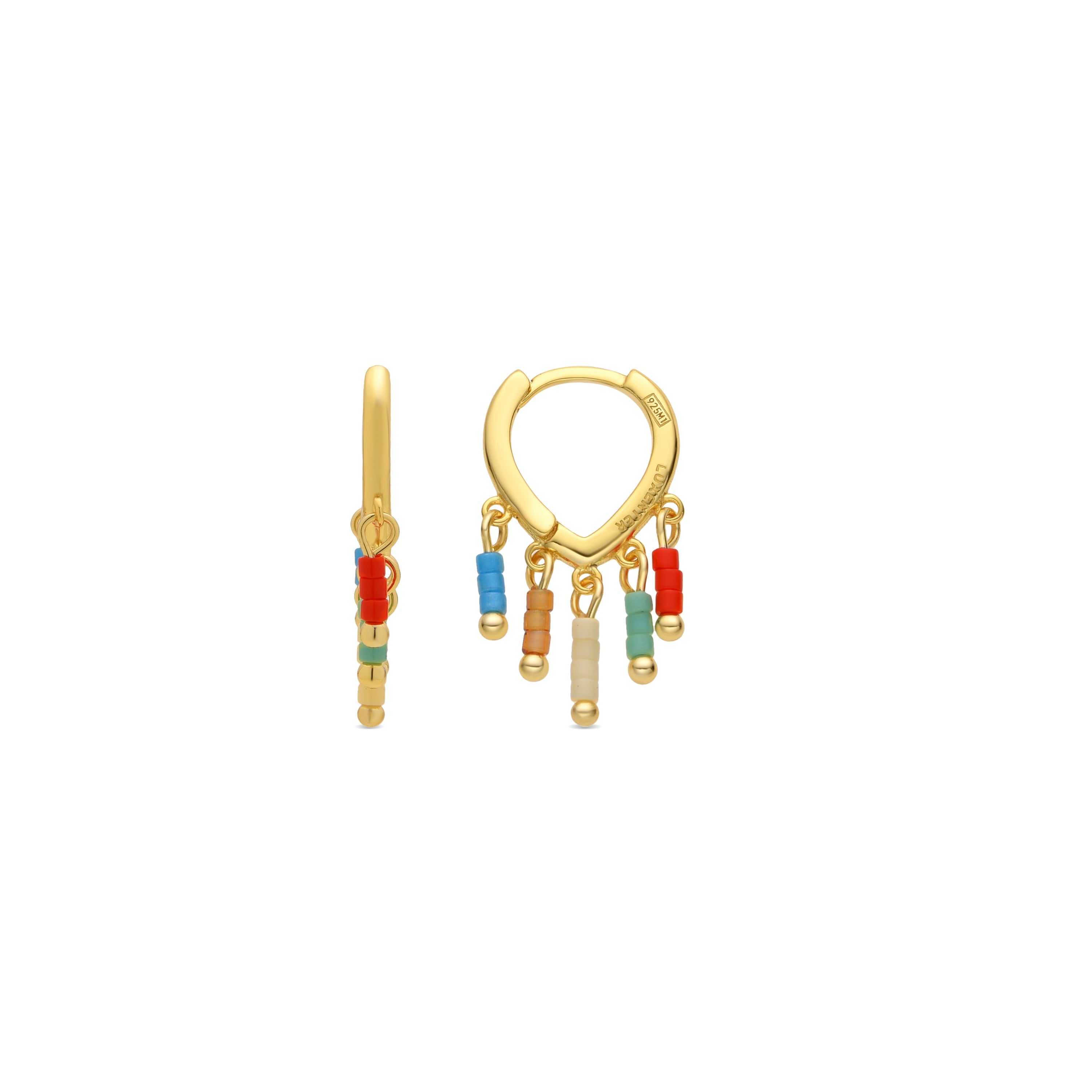925 Sterling Silver Earrings with Multicolor Lacquer and 18k Yellow Gold Finish - Kelao