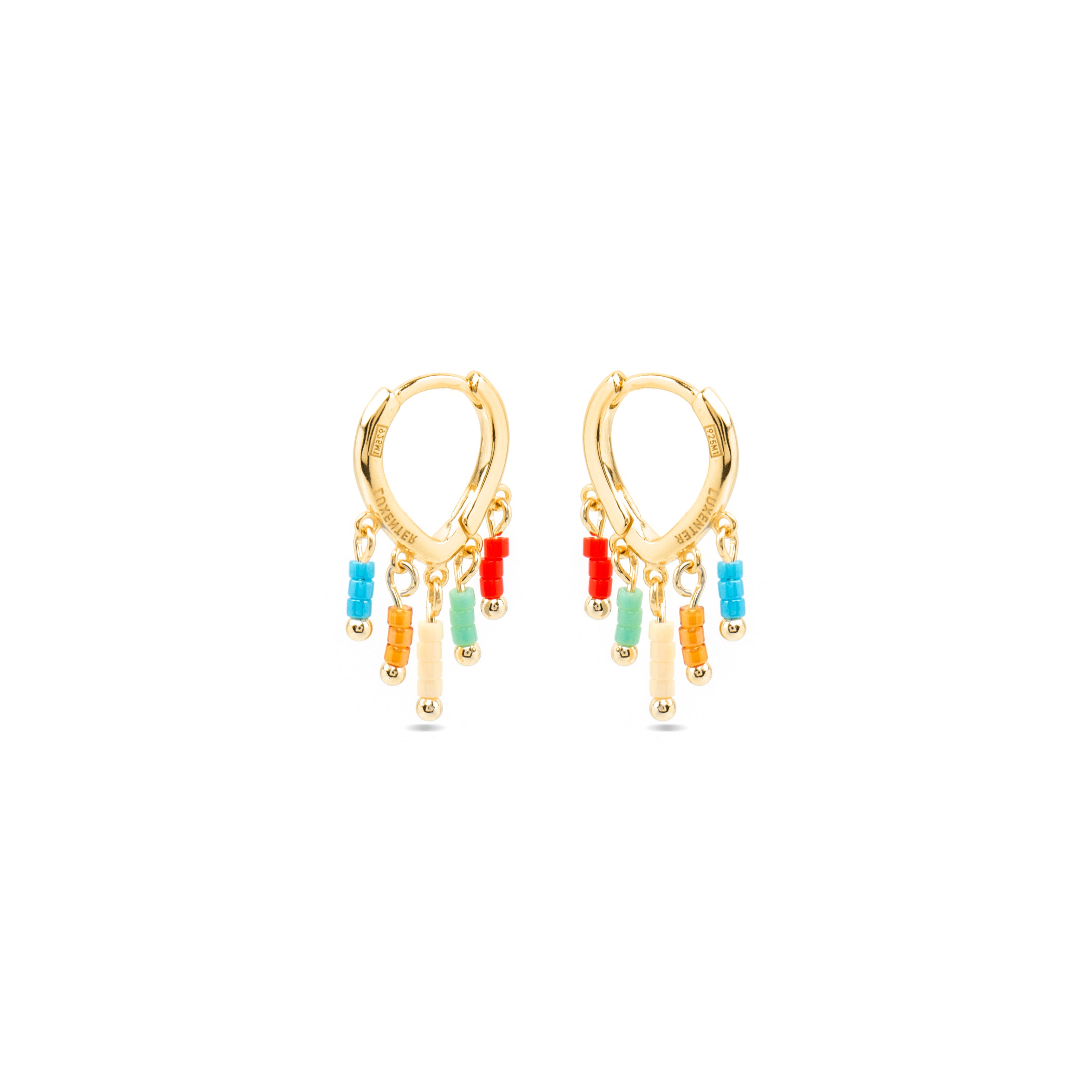 925 Sterling Silver Earrings with Multicolor Lacquer and 18k Yellow Gold Finish - Kelao