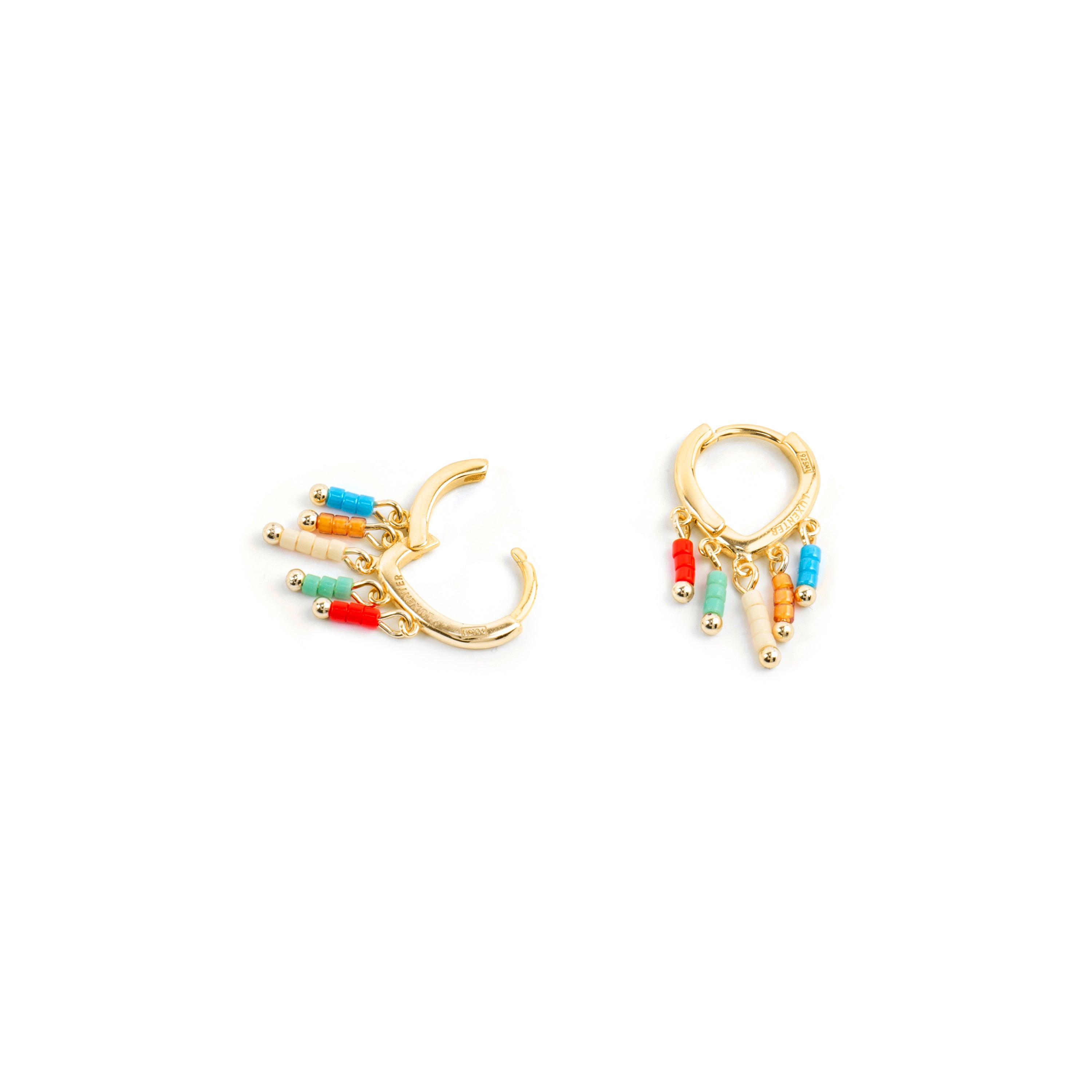 925 Sterling Silver Earrings with Multicolor Lacquer and 18k Yellow Gold Finish - Kelao