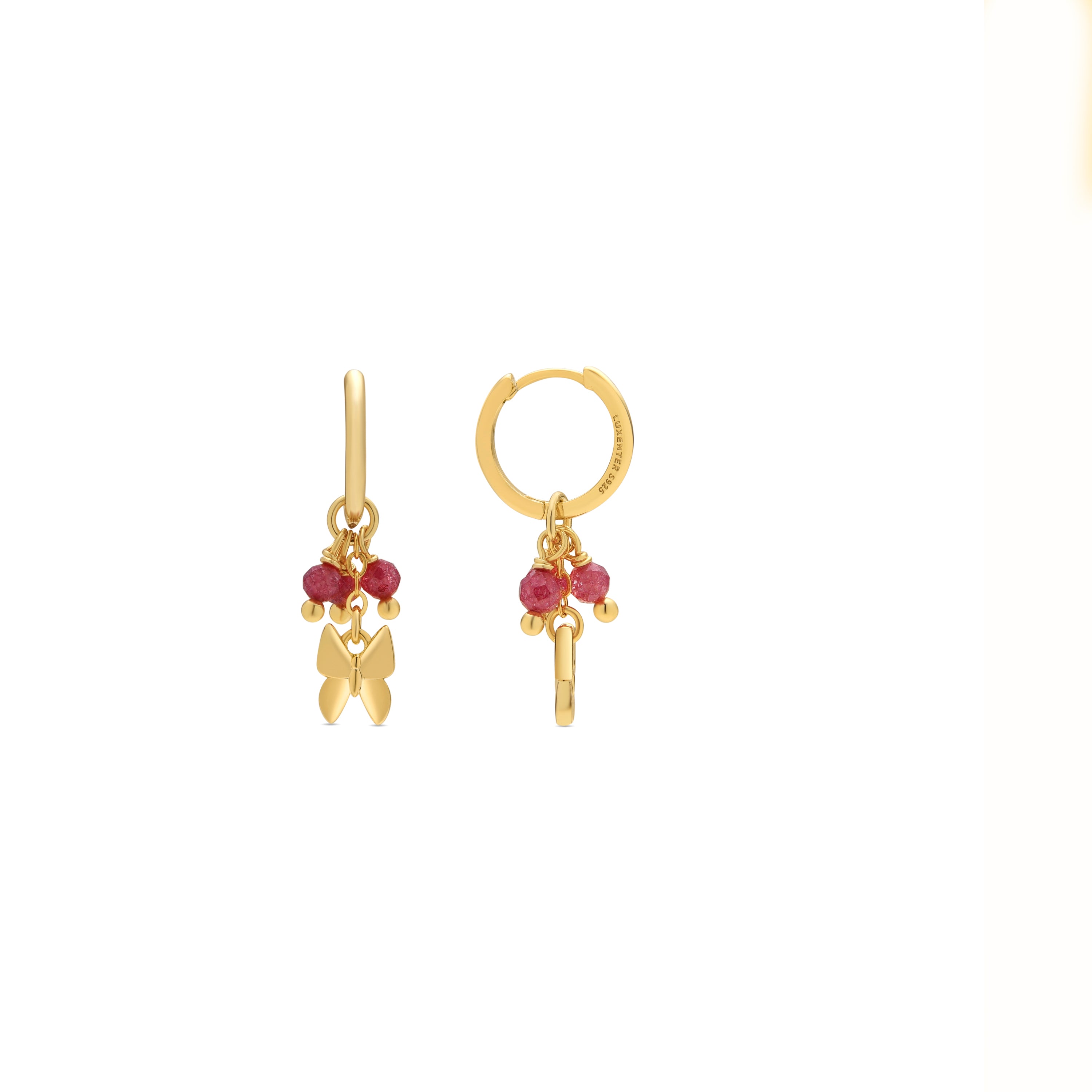 925 Sterling Silver Earrings with Pink Crystal finished in 18k Yellow Gold - Coaran
