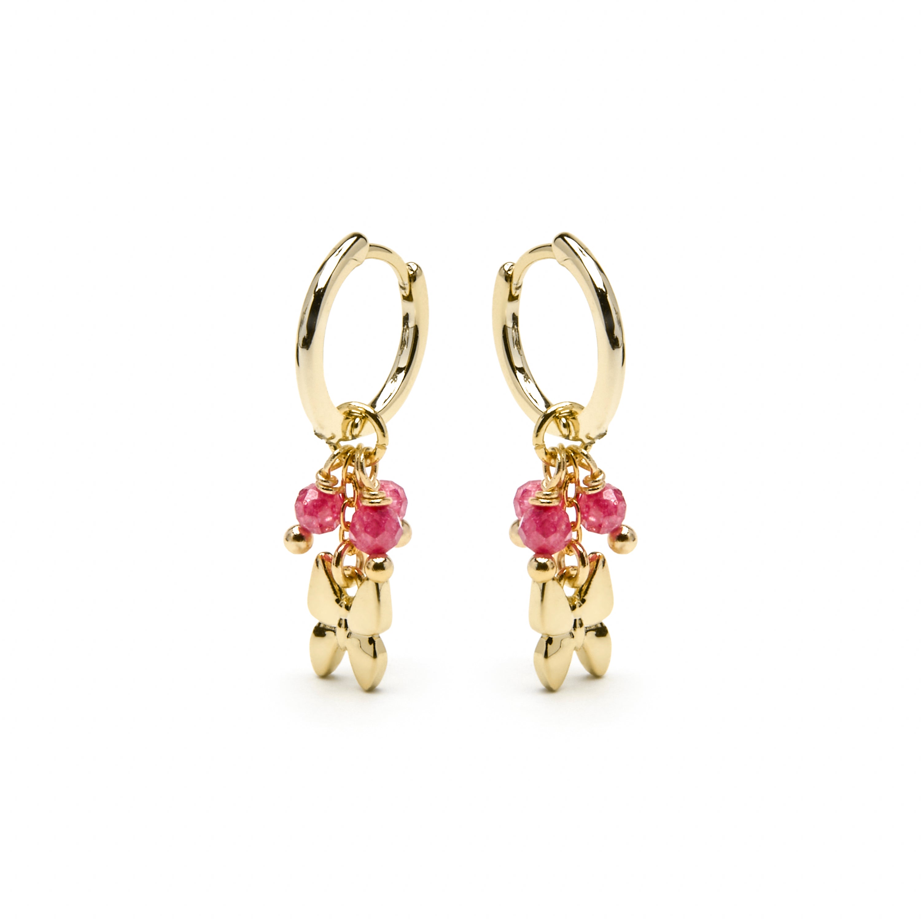 925 Sterling Silver Earrings with Pink Crystal finished in 18k Yellow Gold - Coaran