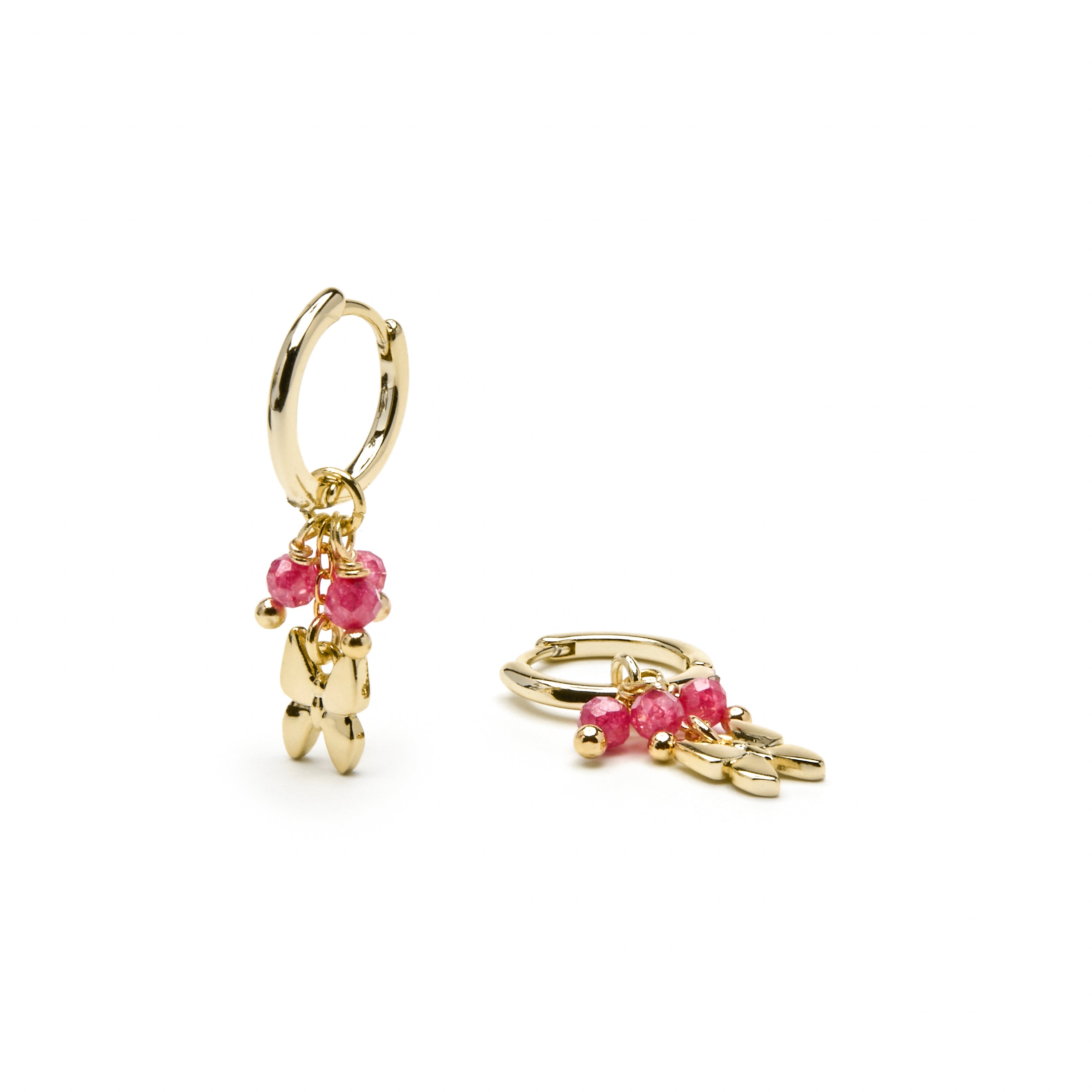 925 Sterling Silver Earrings with Pink Crystal finished in 18k Yellow Gold - Coaran