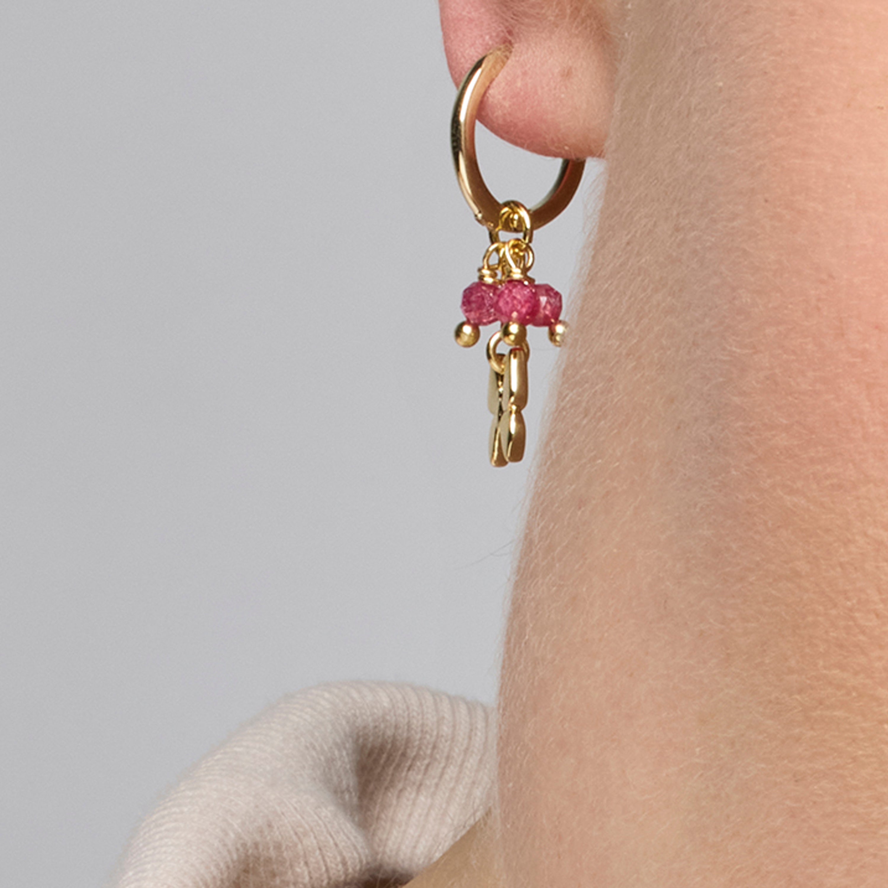 925 Sterling Silver Earrings with Pink Crystal finished in 18k Yellow Gold - Coaran