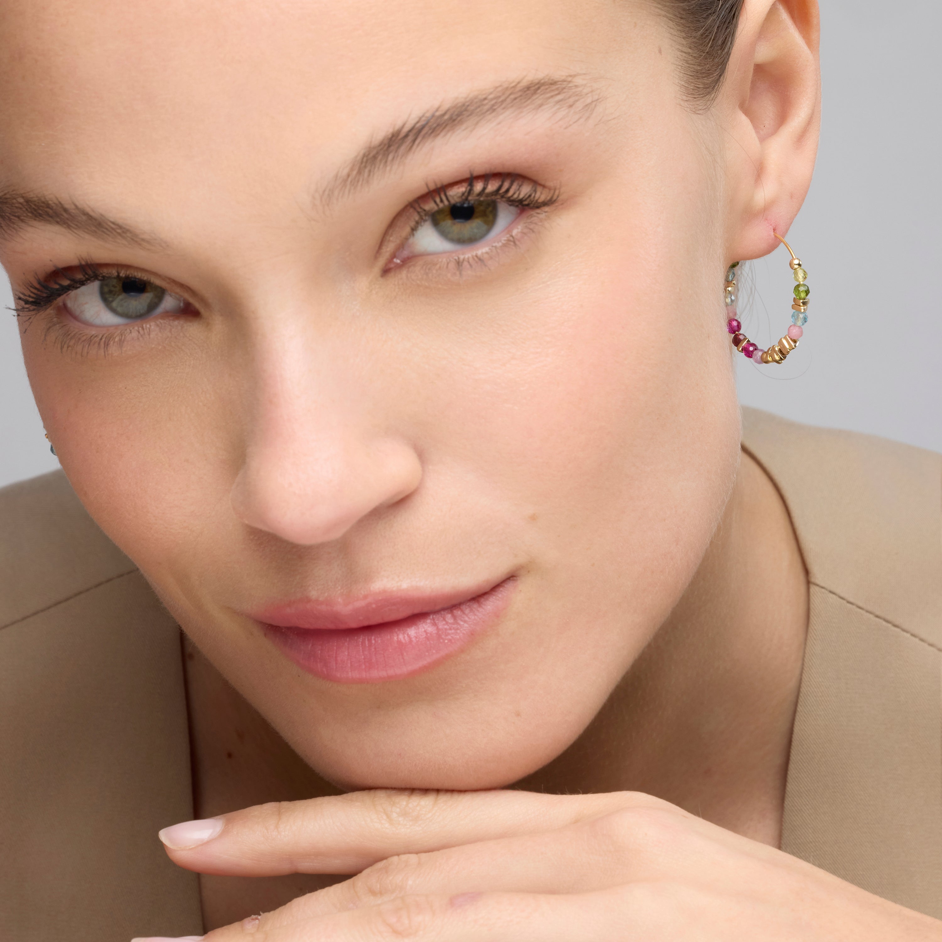 Boucles d'oreilles en argent sterling 925 et cristal multicolore finition or jaune 18k - Ane