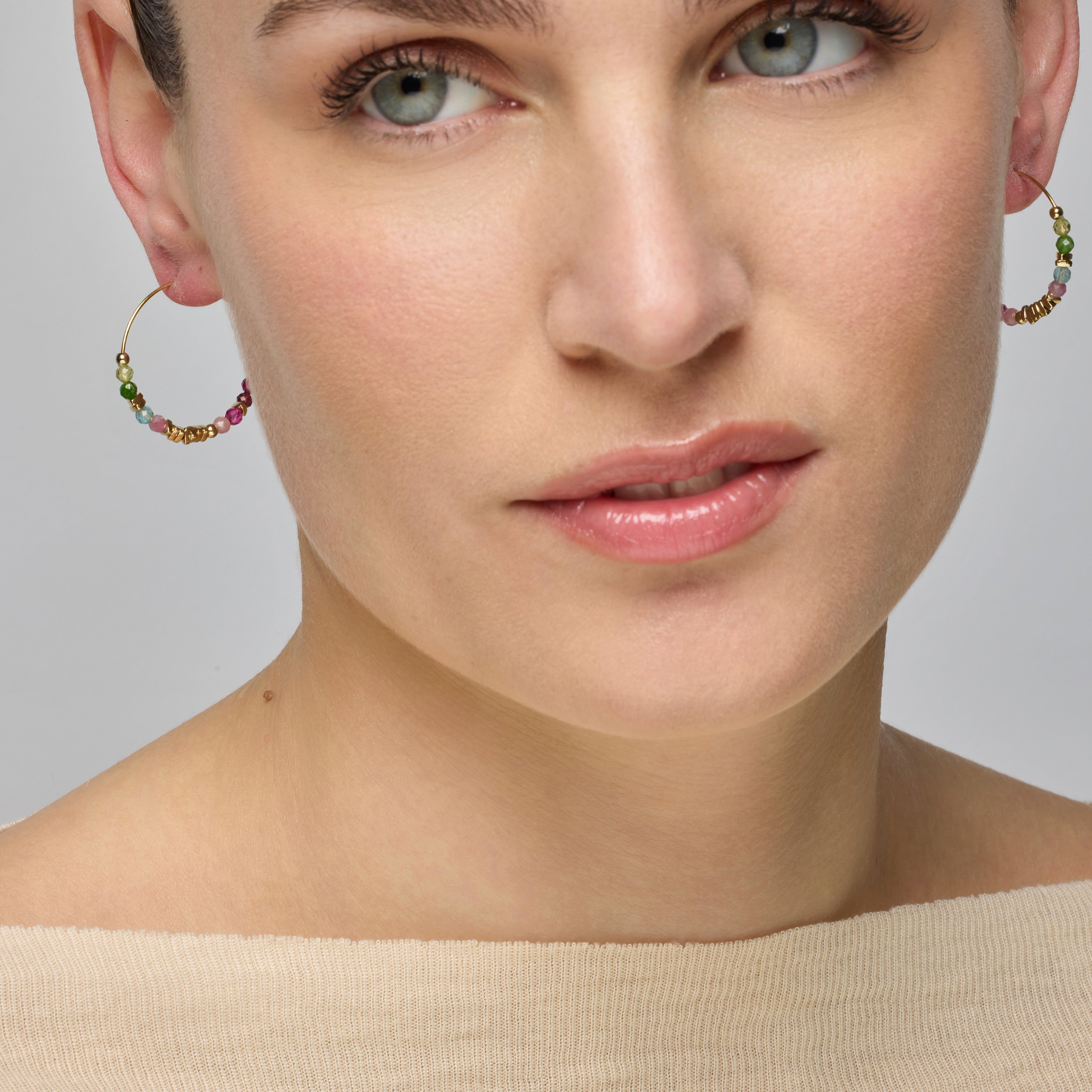 925 Sterling Silver Earrings with Multicolor Crystal finished in 18k Yellow Gold - Ane