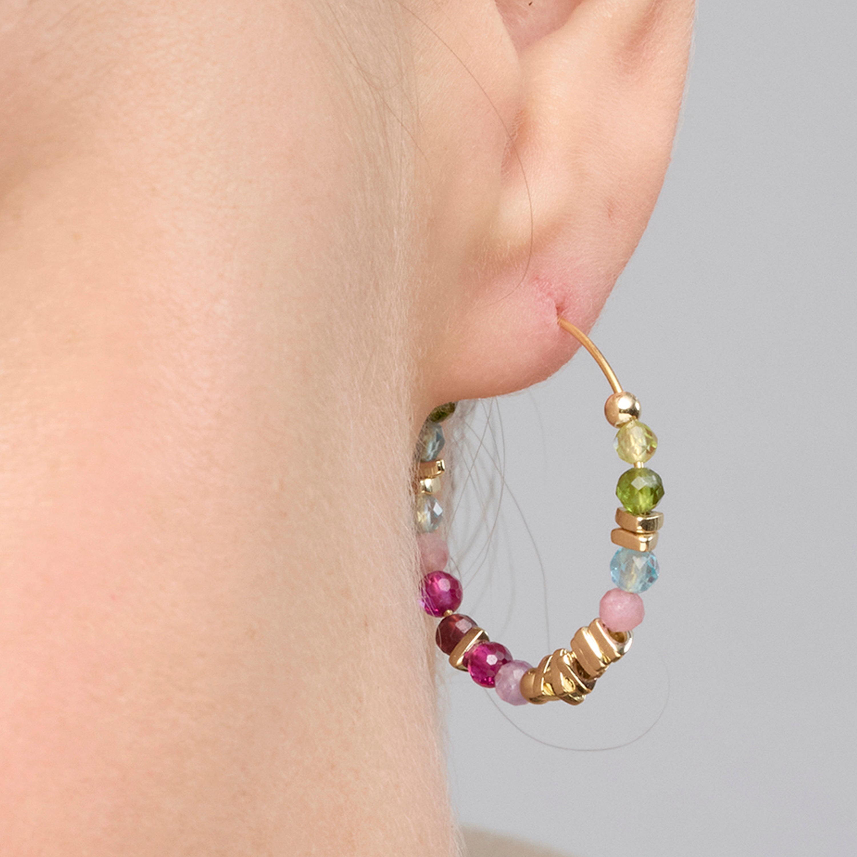 925 Sterling Silver Earrings with Multicolor Crystal finished in 18k Yellow Gold - Ane