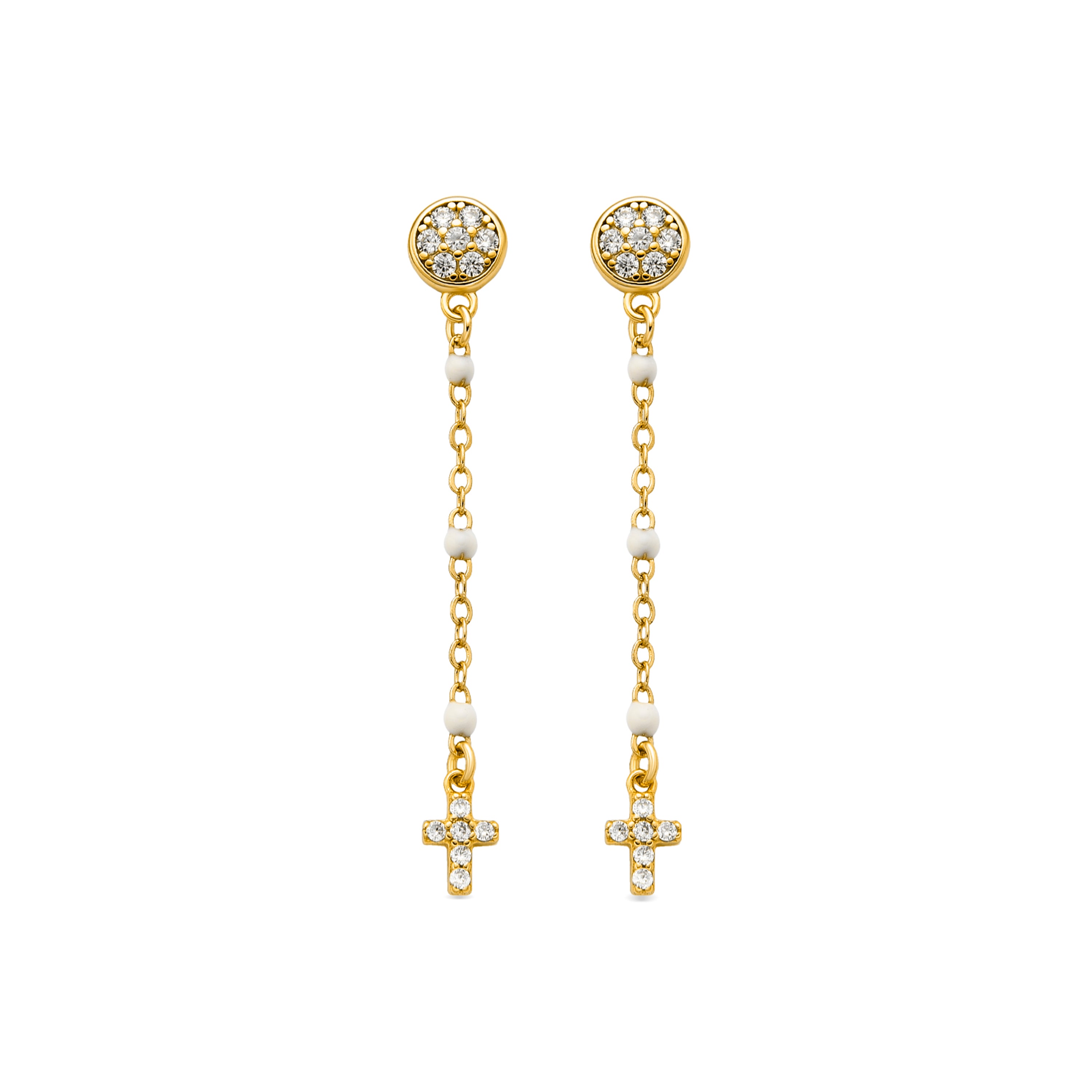 925 Sterling Silver Earrings with White Lacquer and 18k Yellow Gold Finish - Senai