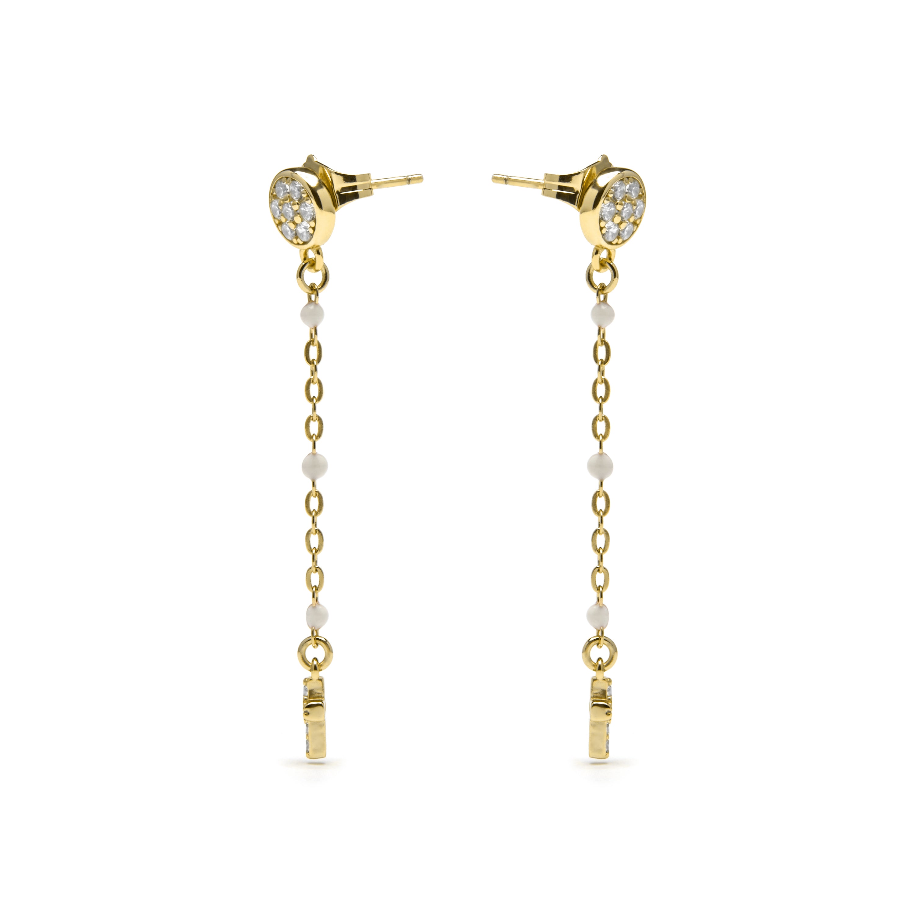 925 Sterling Silver Earrings with White Lacquer and 18k Yellow Gold Finish - Senai