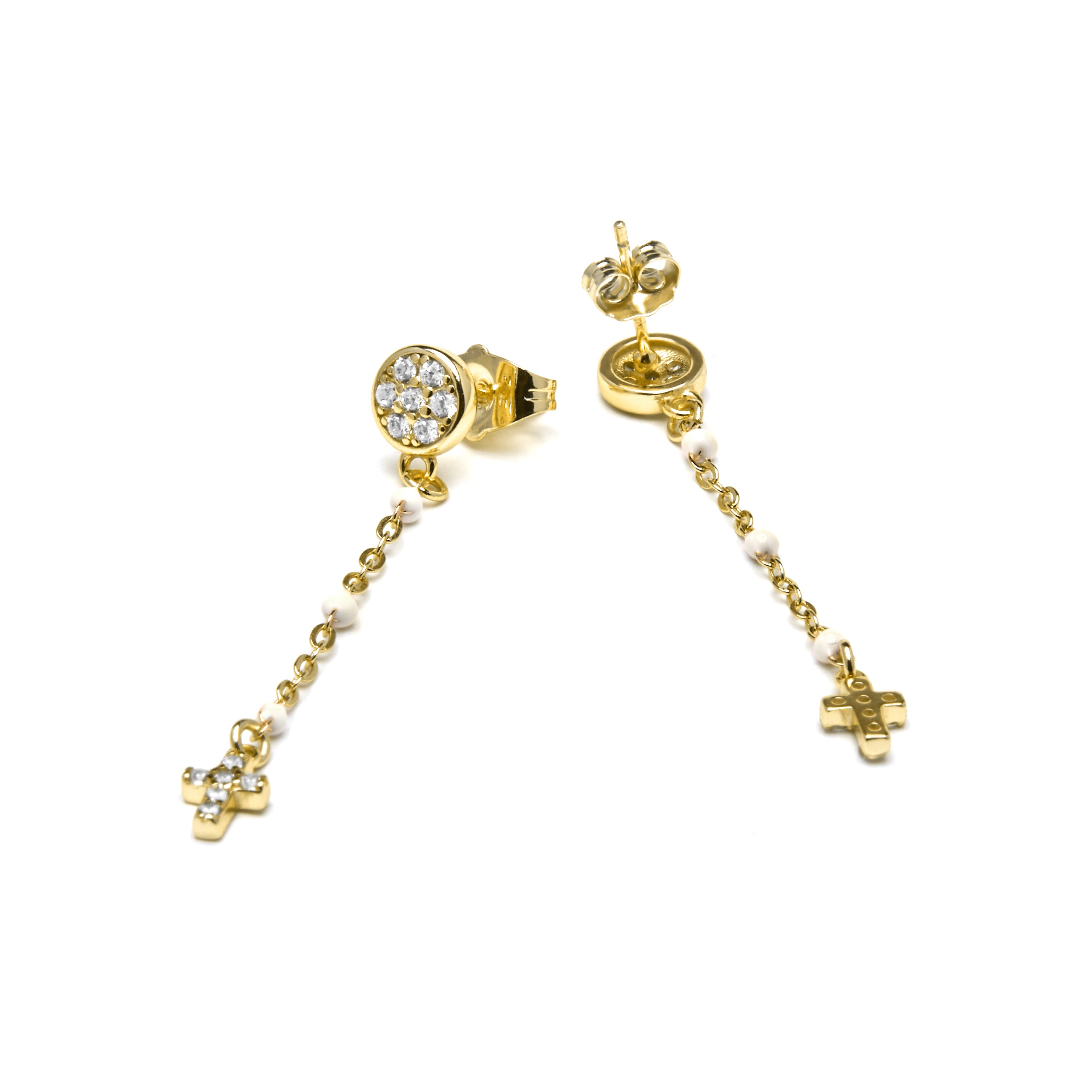 925 Sterling Silver Earrings with White Lacquer and 18k Yellow Gold Finish - Senai