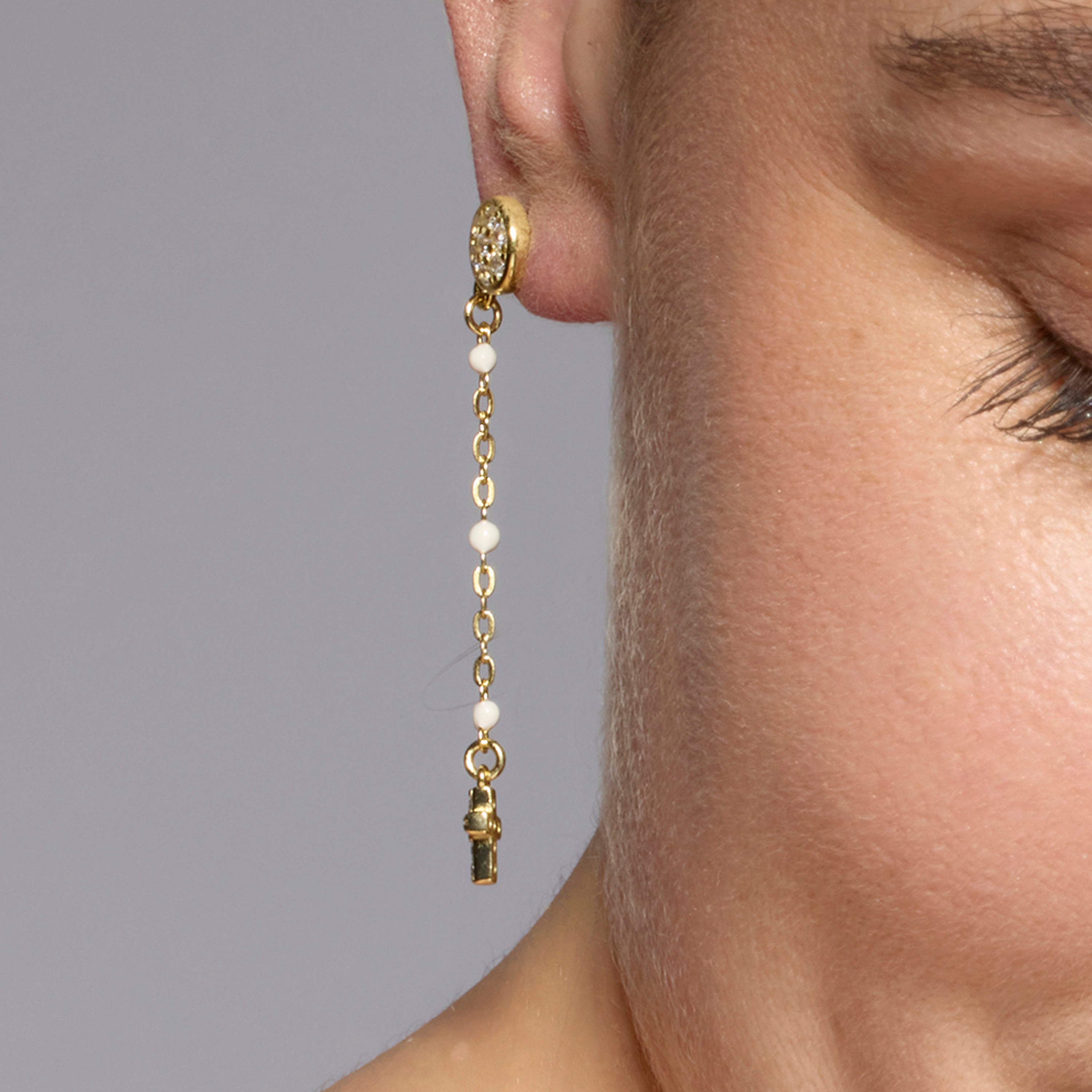 925 Sterling Silver Earrings with White Lacquer and 18k Yellow Gold Finish - Senai