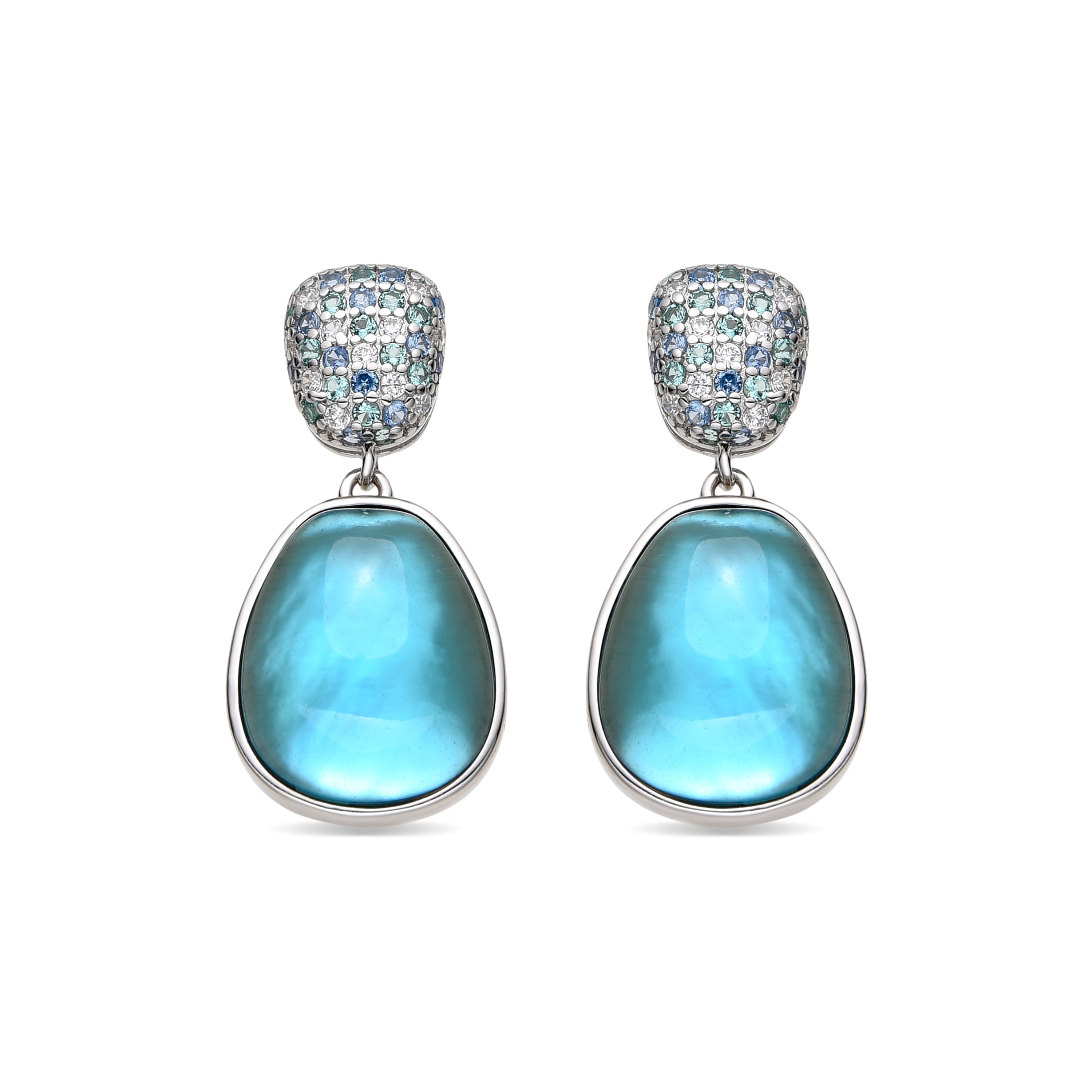 Pendientes de Plata de Ley 925 y Doblete Hematite / Cristal Azul acabado rodio - Kiziane