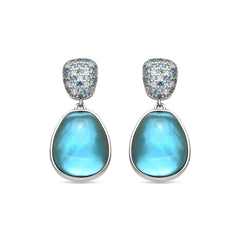 925 Sterling Silver Earrings with Hematite / Blue Crystal Rhodium Finish - Kiziane