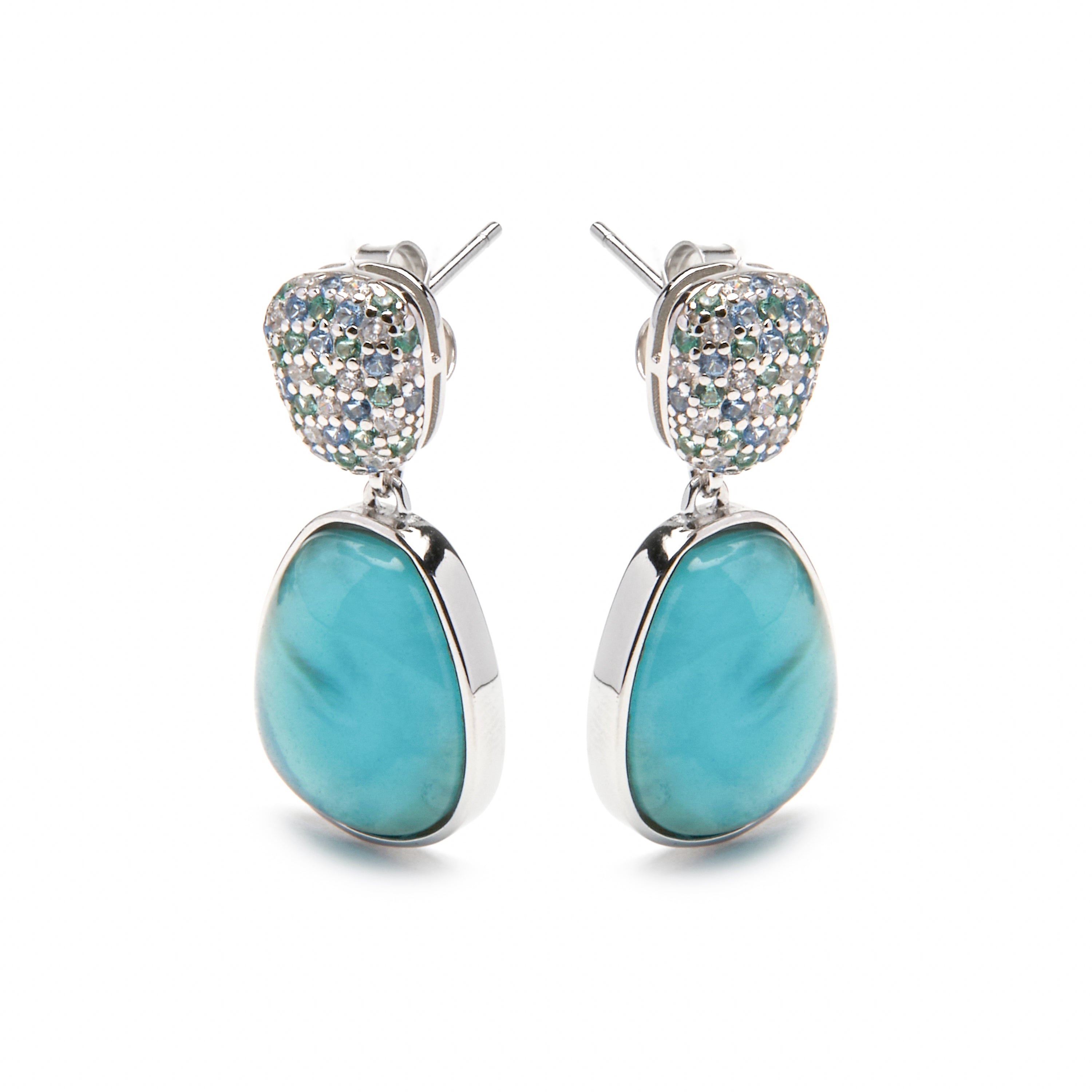 Pendientes de Plata de Ley 925 y Doblete Hematite / Cristal Azul acabado rodio - Kiziane