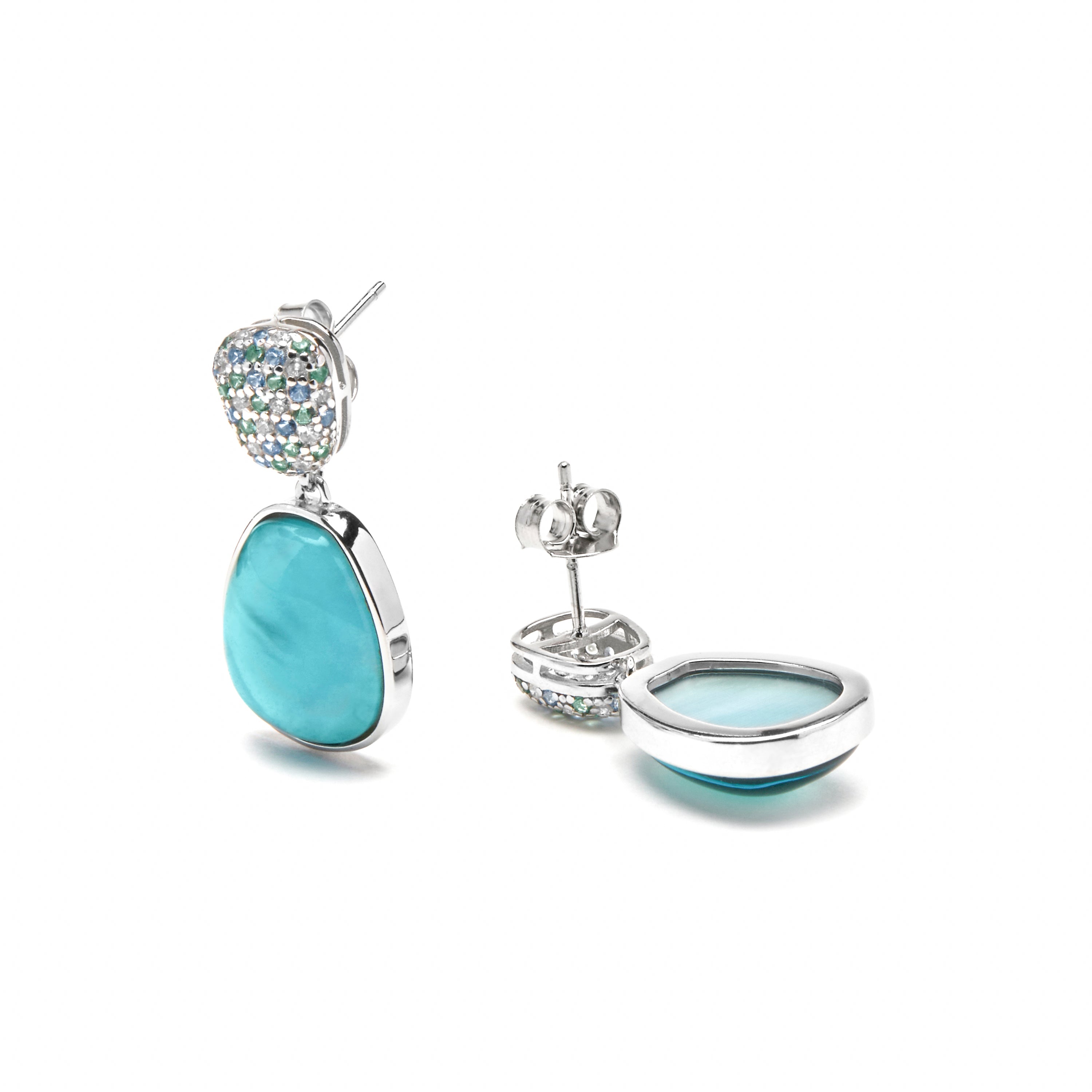 Pendientes de Plata de Ley 925 y Doblete Hematite / Cristal Azul acabado rodio - Kiziane