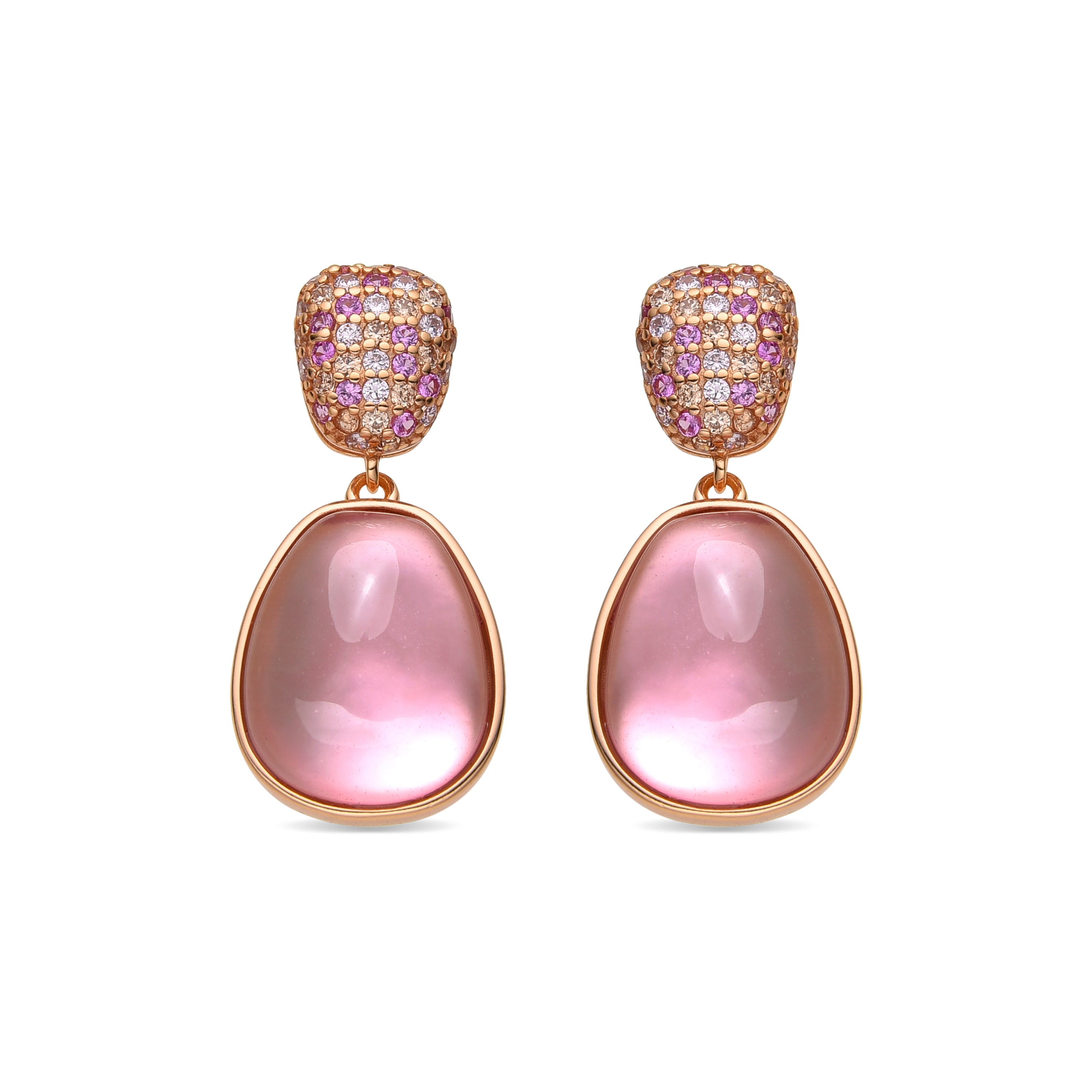 Ohrringe aus 925er Sterlingsilber und Doppel-Mutterperle Rosa / Kristall mit 18k Gelbgold-Finish - Kiziane