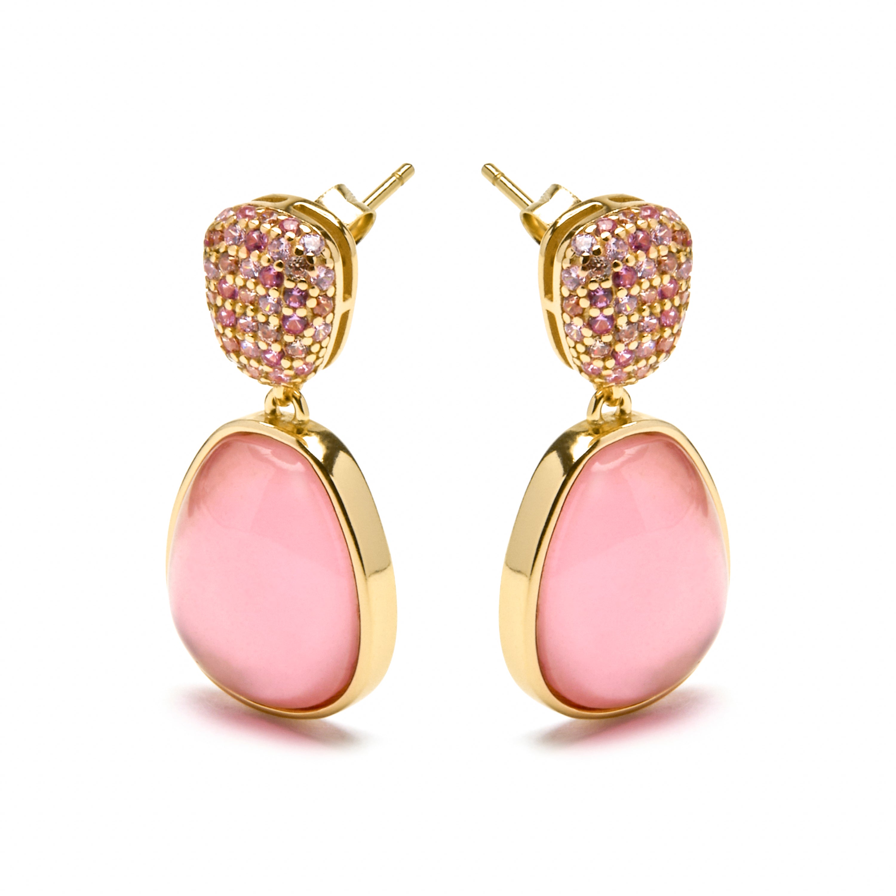 Pendientes de Plata de Ley 925 y Doblete de Madreperla  Rosa / Cristal acabado oro amarillo de 18k - Kiziane