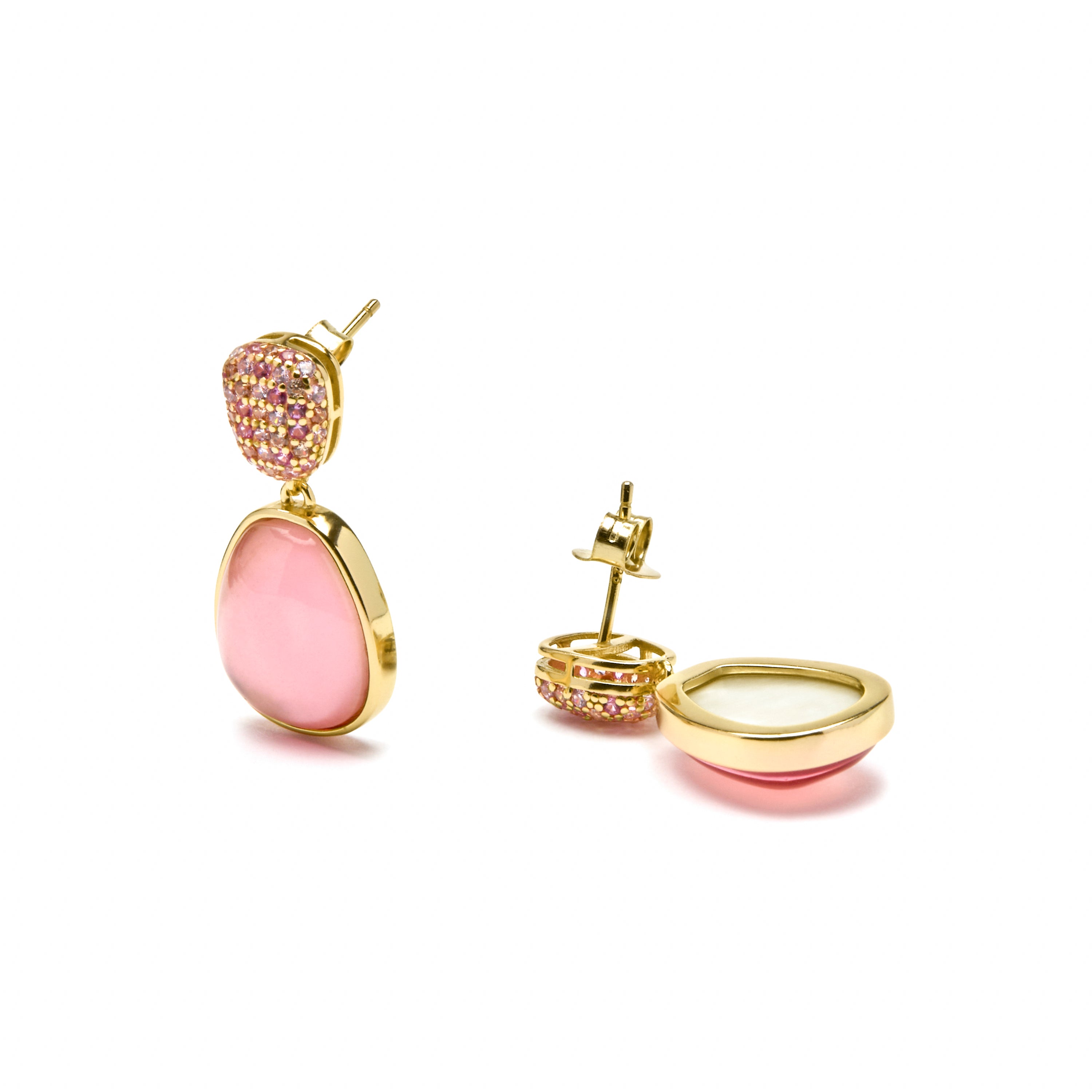Pendientes de Plata de Ley 925 y Doblete de Madreperla  Rosa / Cristal acabado oro amarillo de 18k - Kiziane