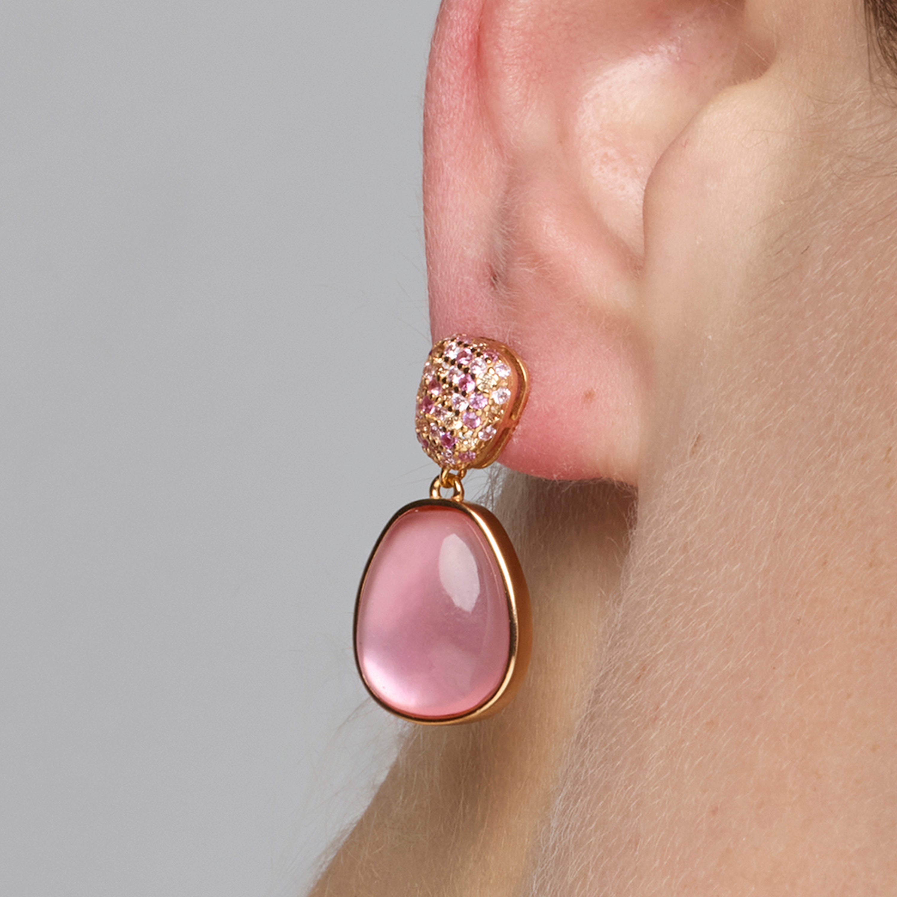 Pendientes de Plata de Ley 925 y Doblete de Madreperla  Rosa / Cristal acabado oro amarillo de 18k - Kiziane