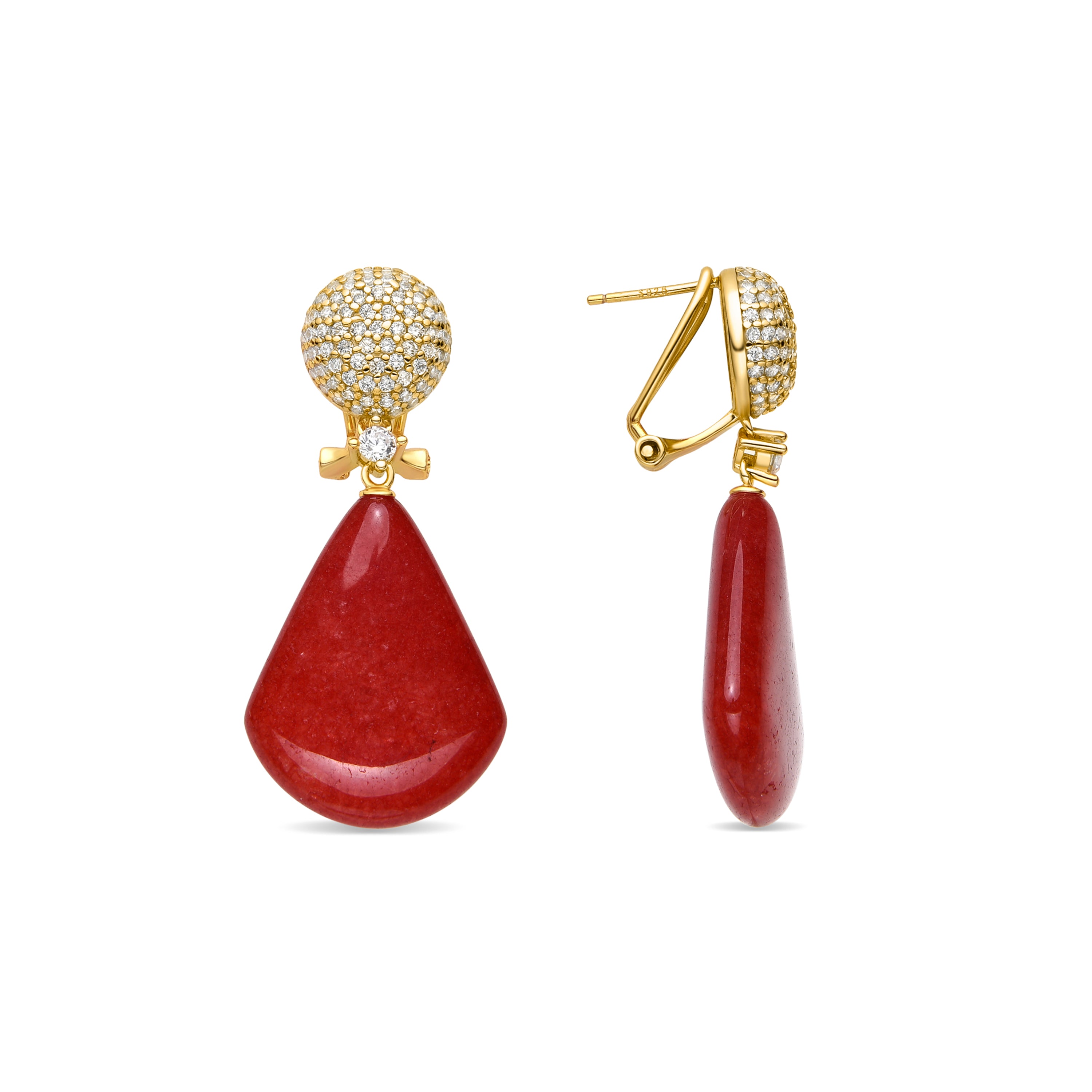 Brincos de Prata de Lei 925 e Coral com acabamento em ouro amarelo de 18k - Iakha