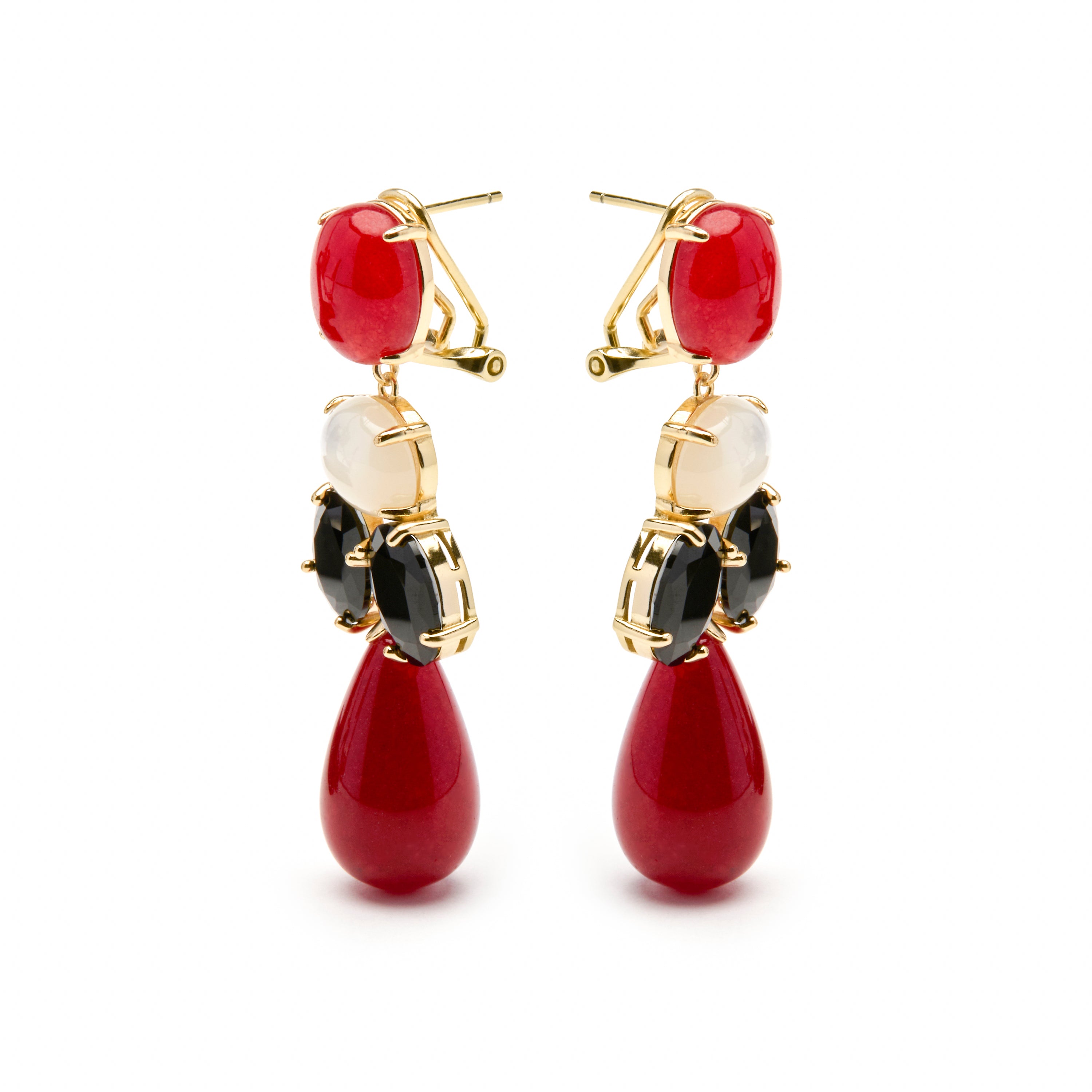 Pendientes de Plata de Ley 925 y Coral acabado oro amarillo de 18k - Dumi