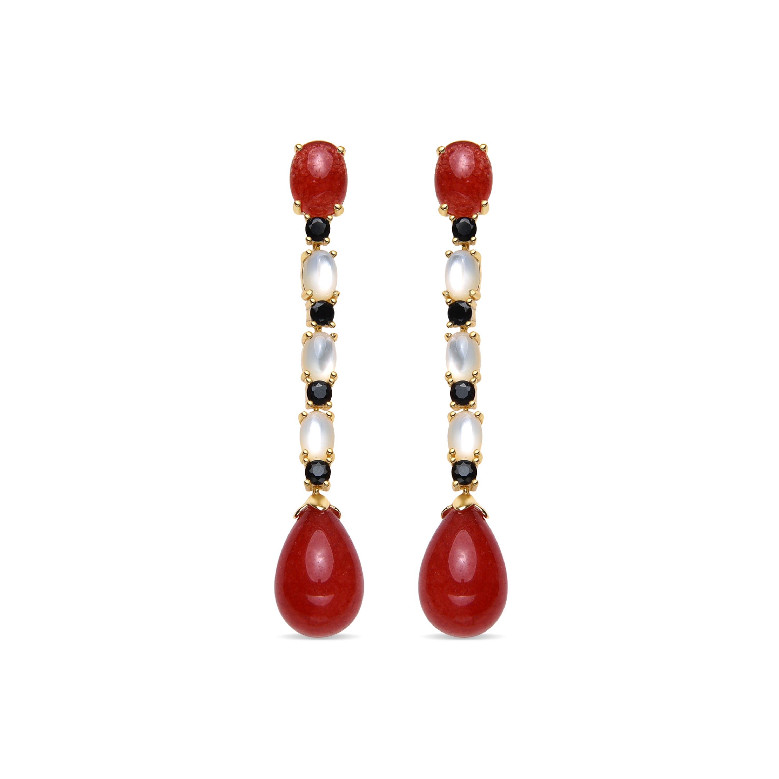 Pendientes de Plata de Ley 925 y Coral acabado oro amarillo de 18k - Kavi