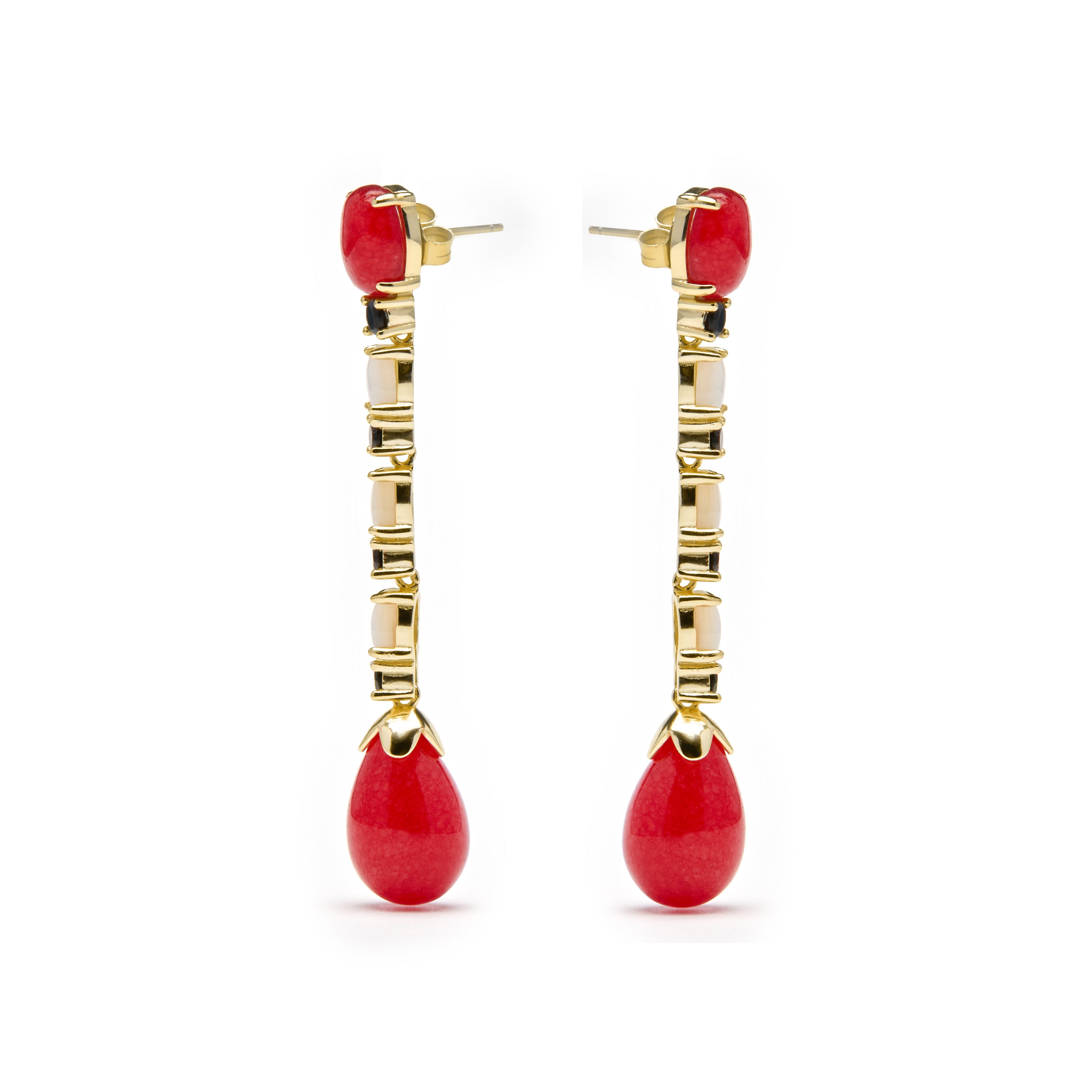Pendientes de Plata de Ley 925 y Coral acabado oro amarillo de 18k - Kavi