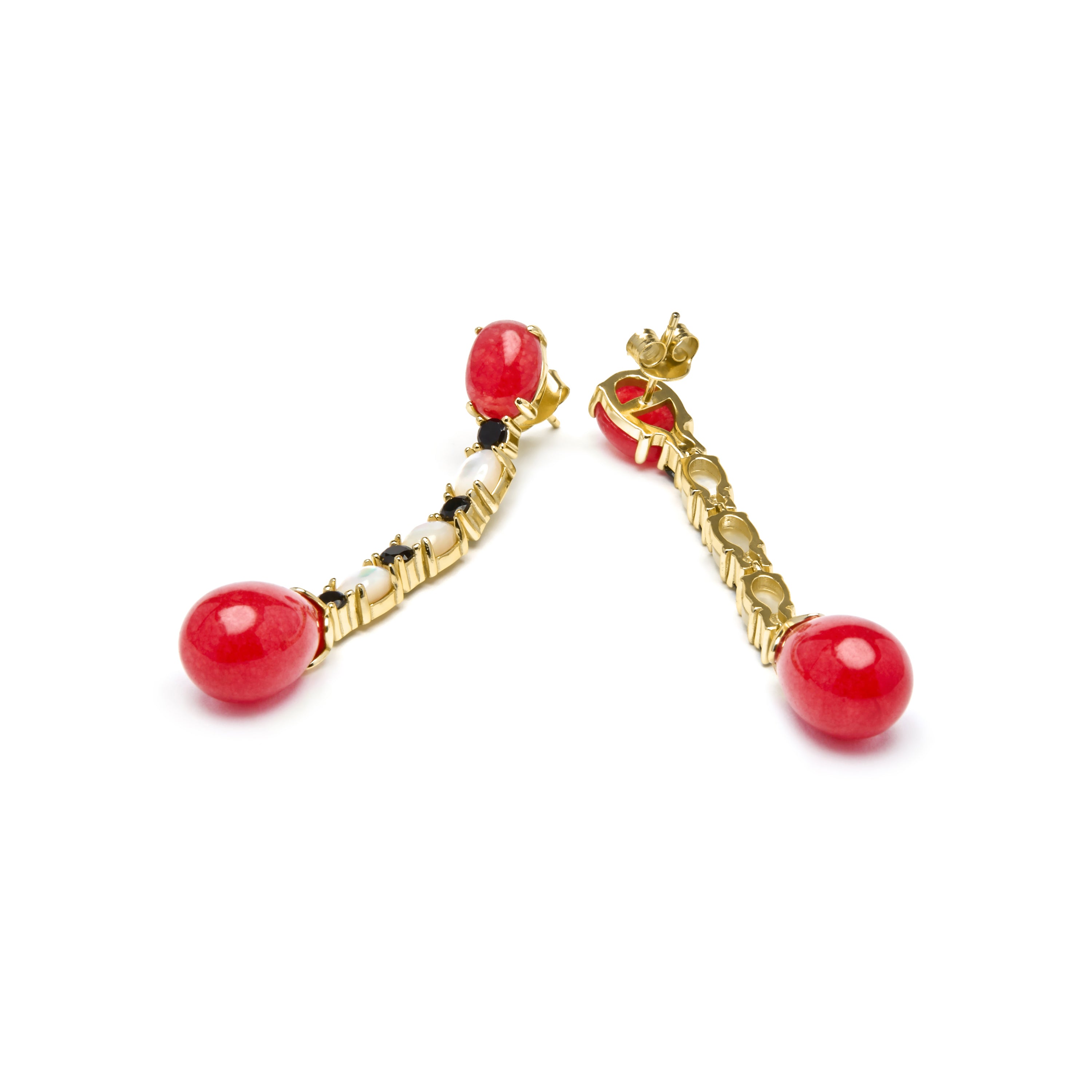 Pendientes de Plata de Ley 925 y Coral acabado oro amarillo de 18k - Kavi